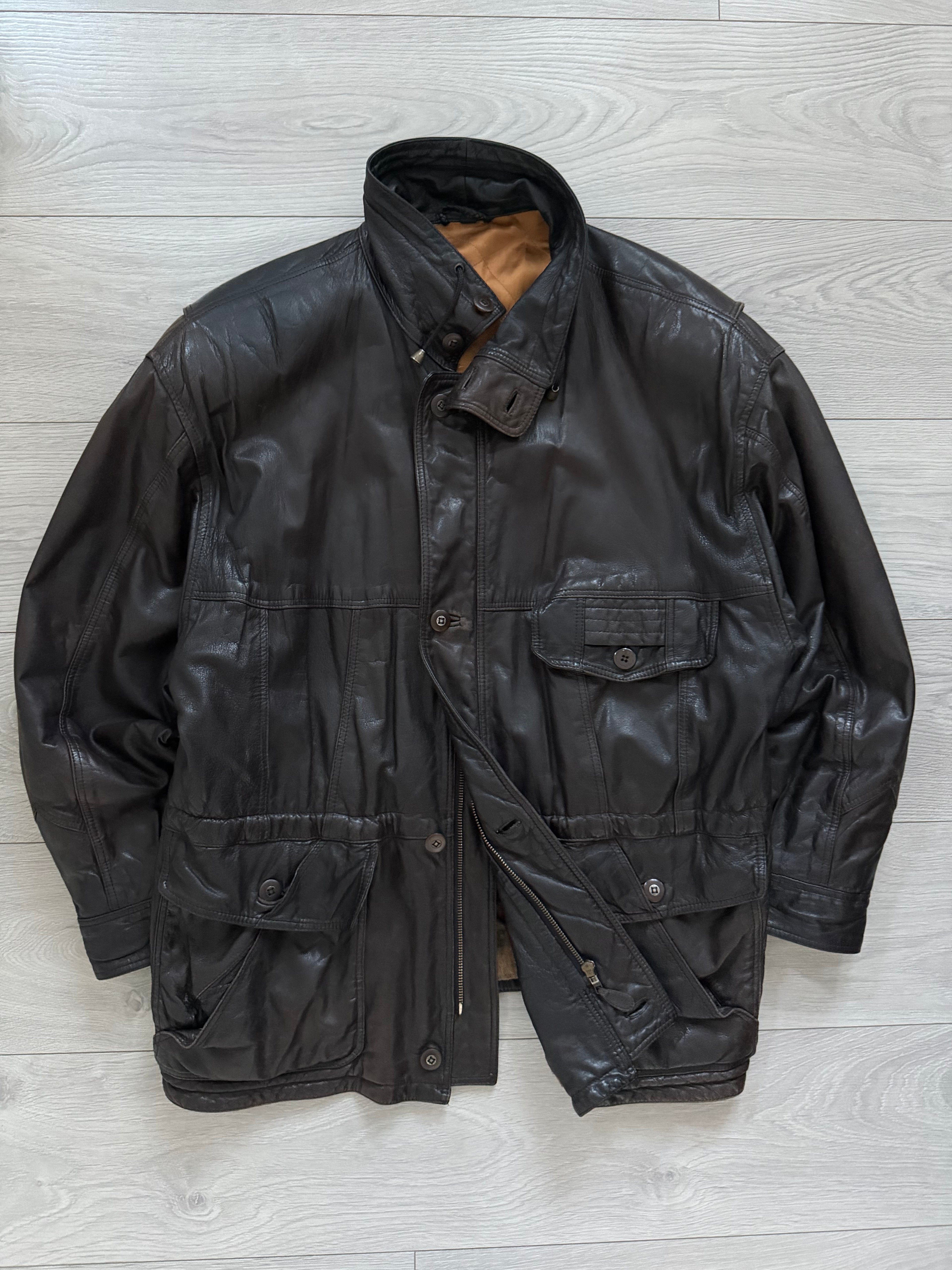 Hugo Boss 1980s Leather Military Field Jacket - Size L