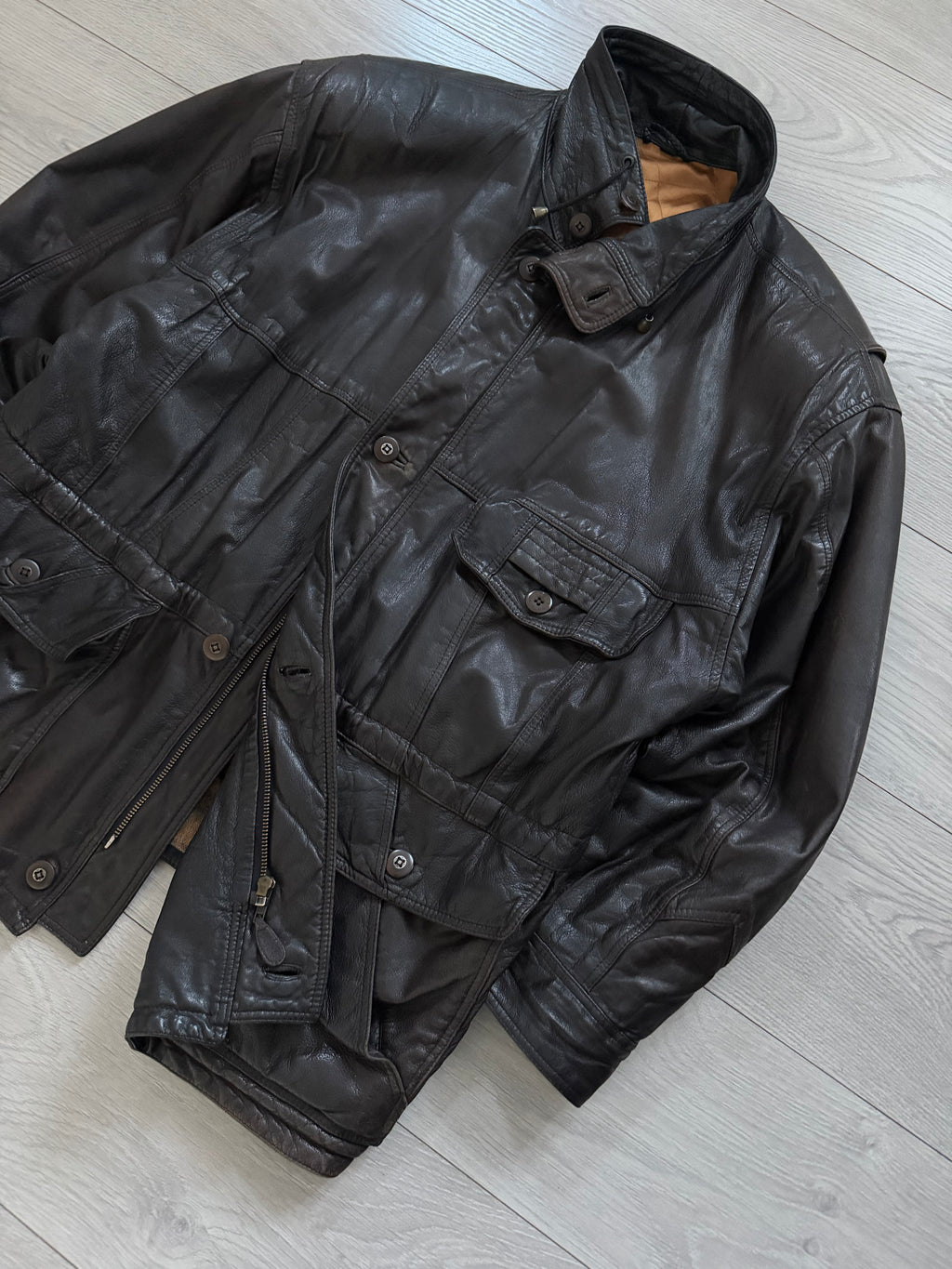 Hugo Boss 1980s Leather Military Field Jacket - Size L