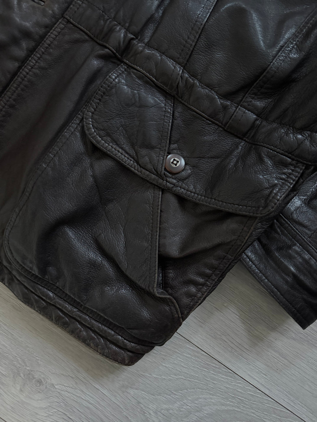 Hugo Boss 1980s Leather Military Field Jacket - Size L