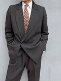 Verri Uomo Armani 1990s Peaked Lapel Double Breasted 6B Wool Textured Brown Suit - Size S Jacket / 32" Waist