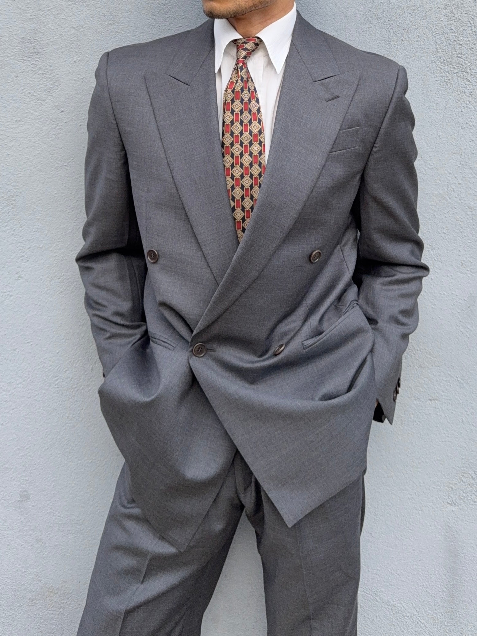 Gianfranco Ferre 1980s Peaked Lapel Double Breasted Pleated Wool Suit - Size S Jacket / 31" Waist