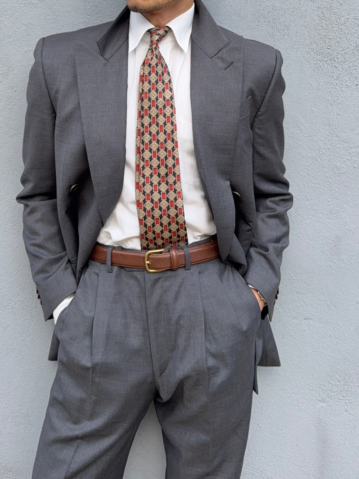 Gianfranco Ferre 1980s Peaked Lapel Double Breasted Pleated Wool Suit - Size S Jacket / 31" Waist