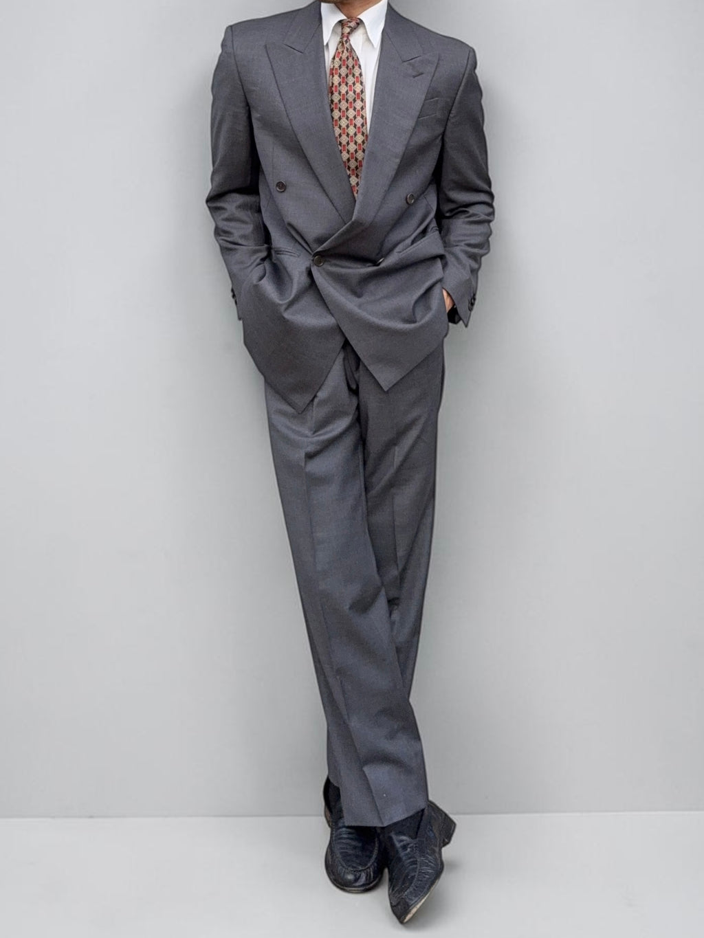 Gianfranco Ferre 1980s Peaked Lapel Double Breasted Pleated Wool Suit - Size S Jacket / 31" Waist