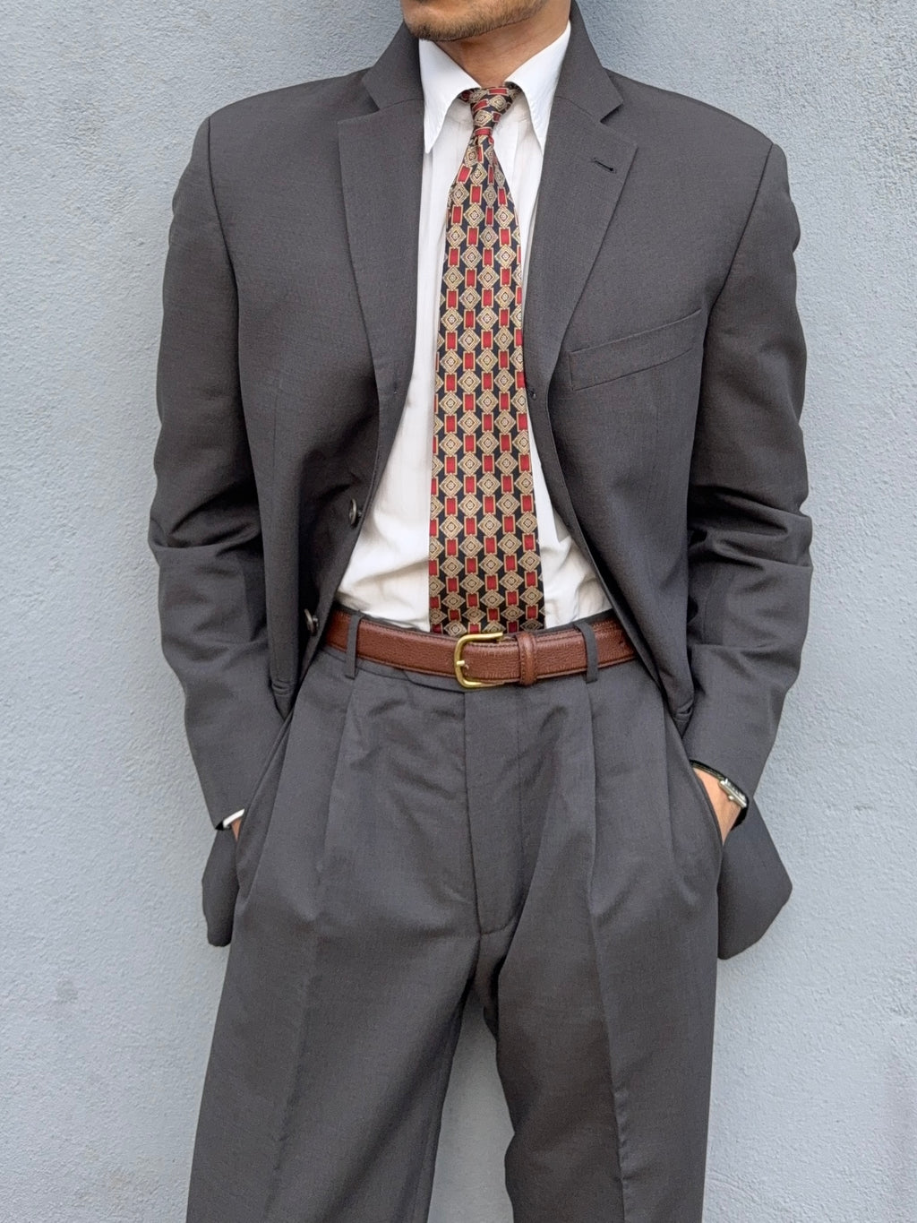 Hugo Boss 1990s 4B Pleated Wool Suit Grey - Size L Jacket / 33" Waist