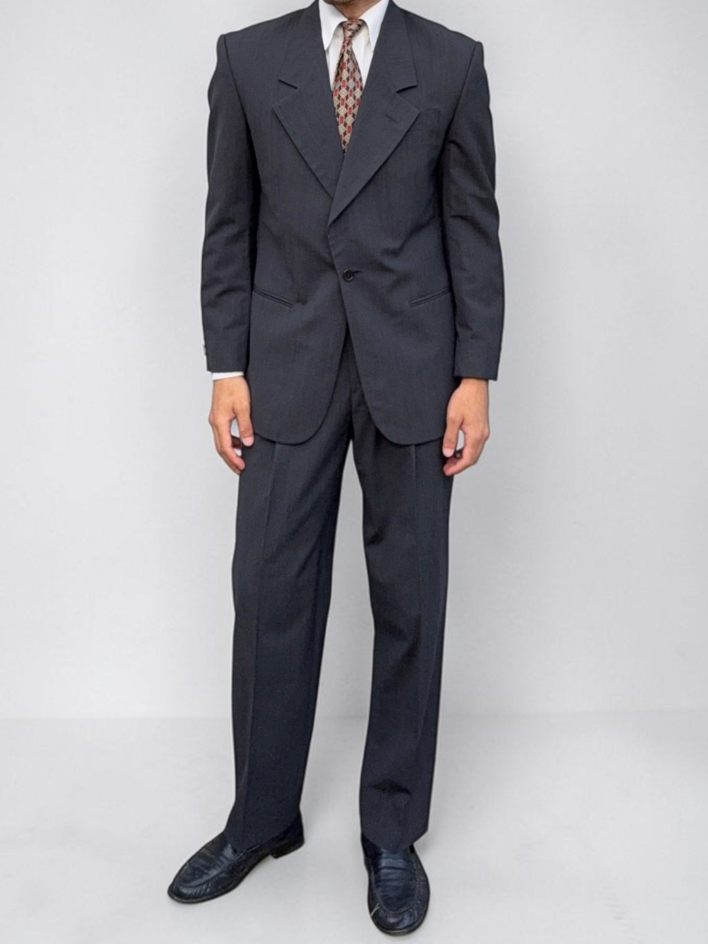 Basile 1980s 1B Asymmetrical Pleated Wool Grey Suit - Size S Jacket / 30" Waist