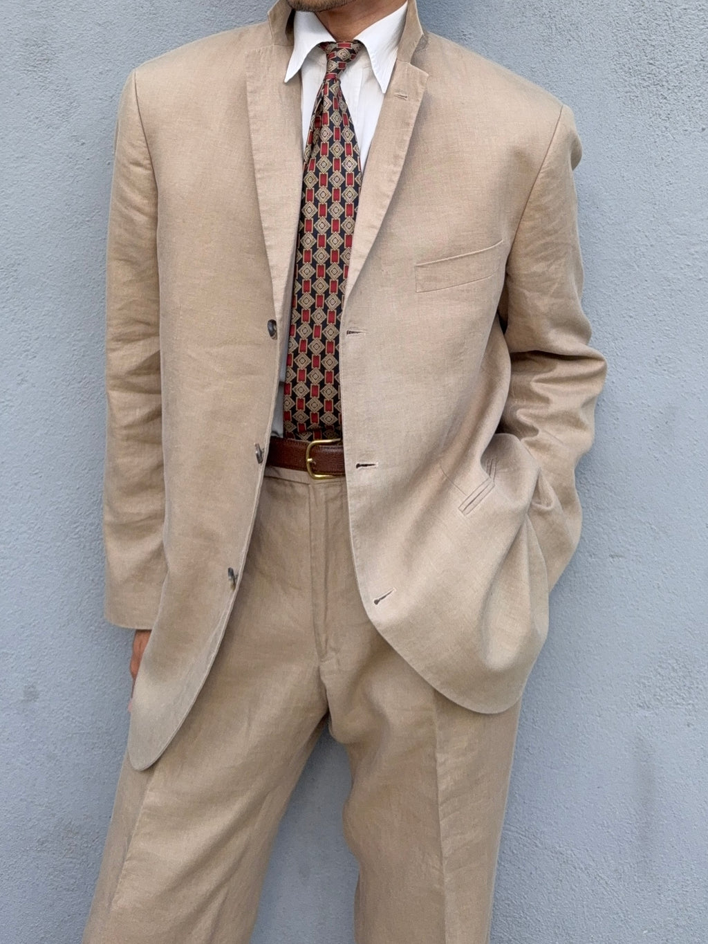 Hugo Boss 1990s 3B Linen Suit - Size XL Jacket / 35" Waist