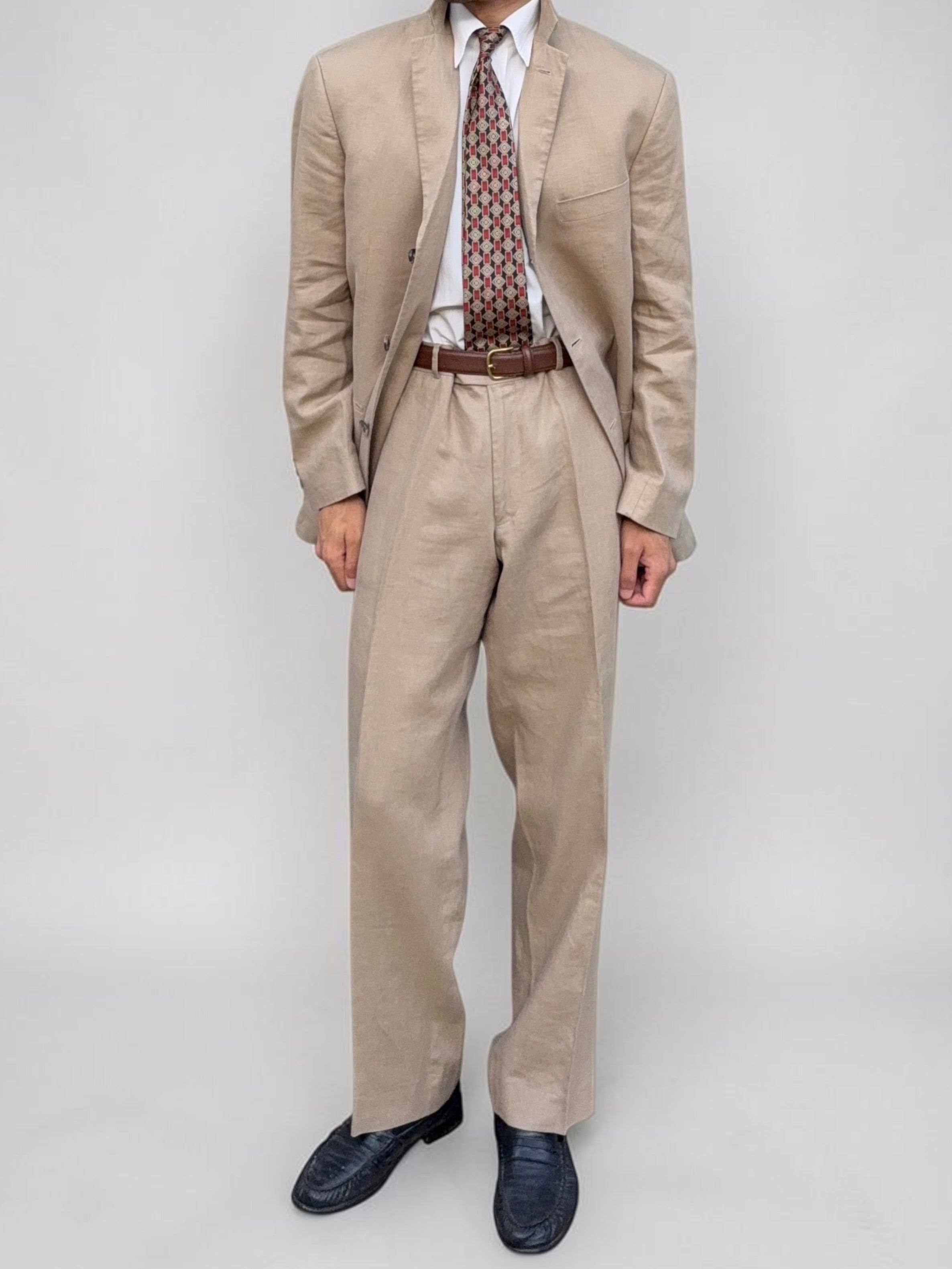 Hugo Boss 1990s 3B Linen Suit - Size XL Jacket / 35" Waist