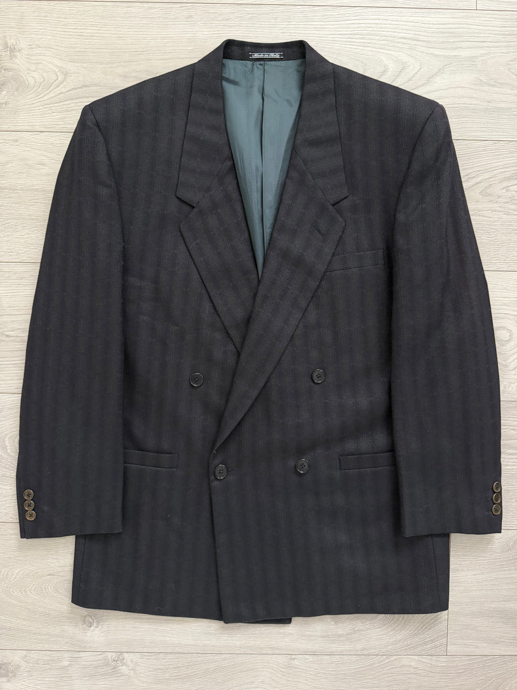 Versace 1990s Notch Lapel Double Breasted Wool Sport Jacket Blazer Navy - Size L