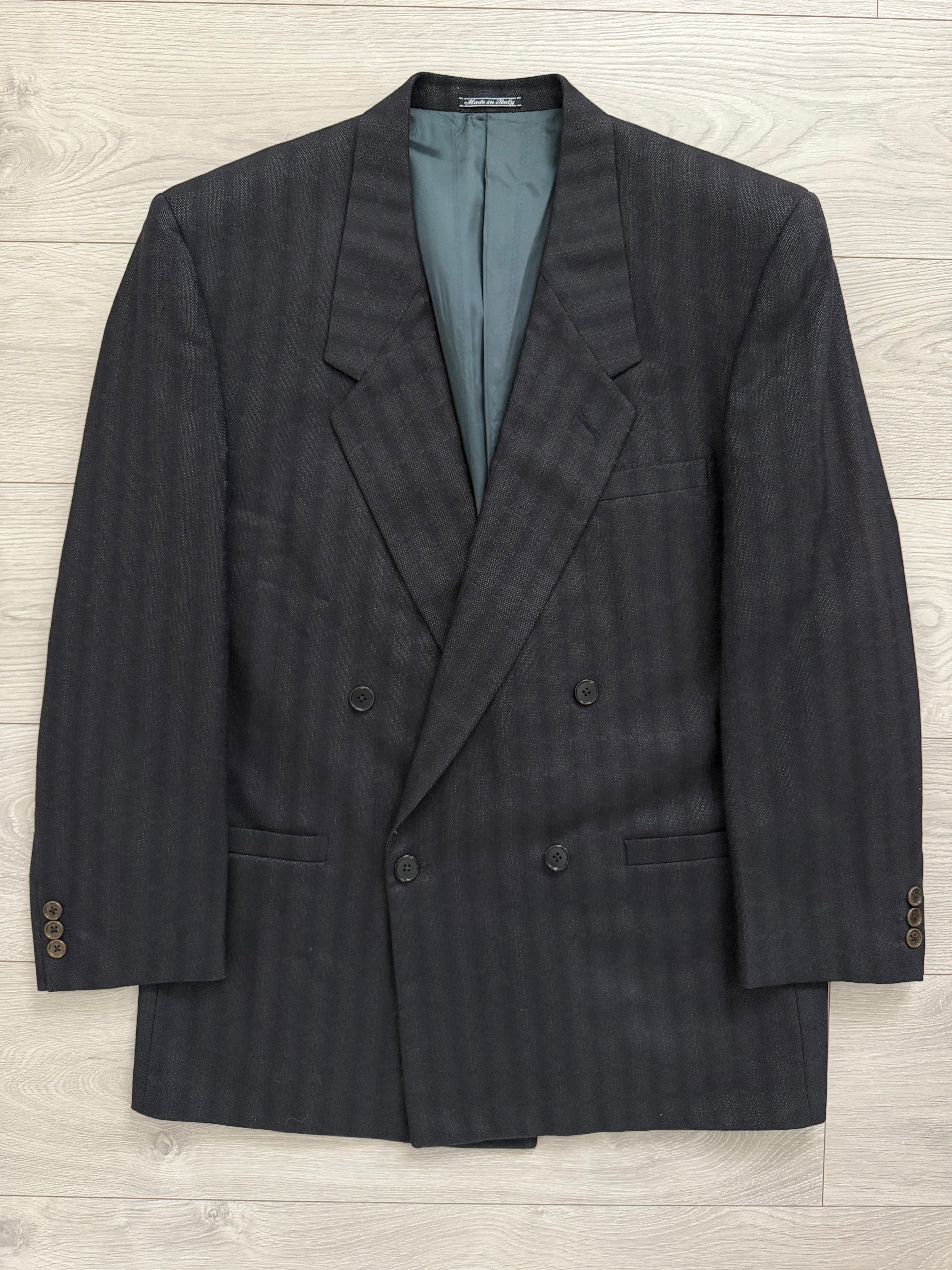 Versace 1990s Notch Lapel Double Breasted Wool Sport Jacket Blazer Navy - Size L