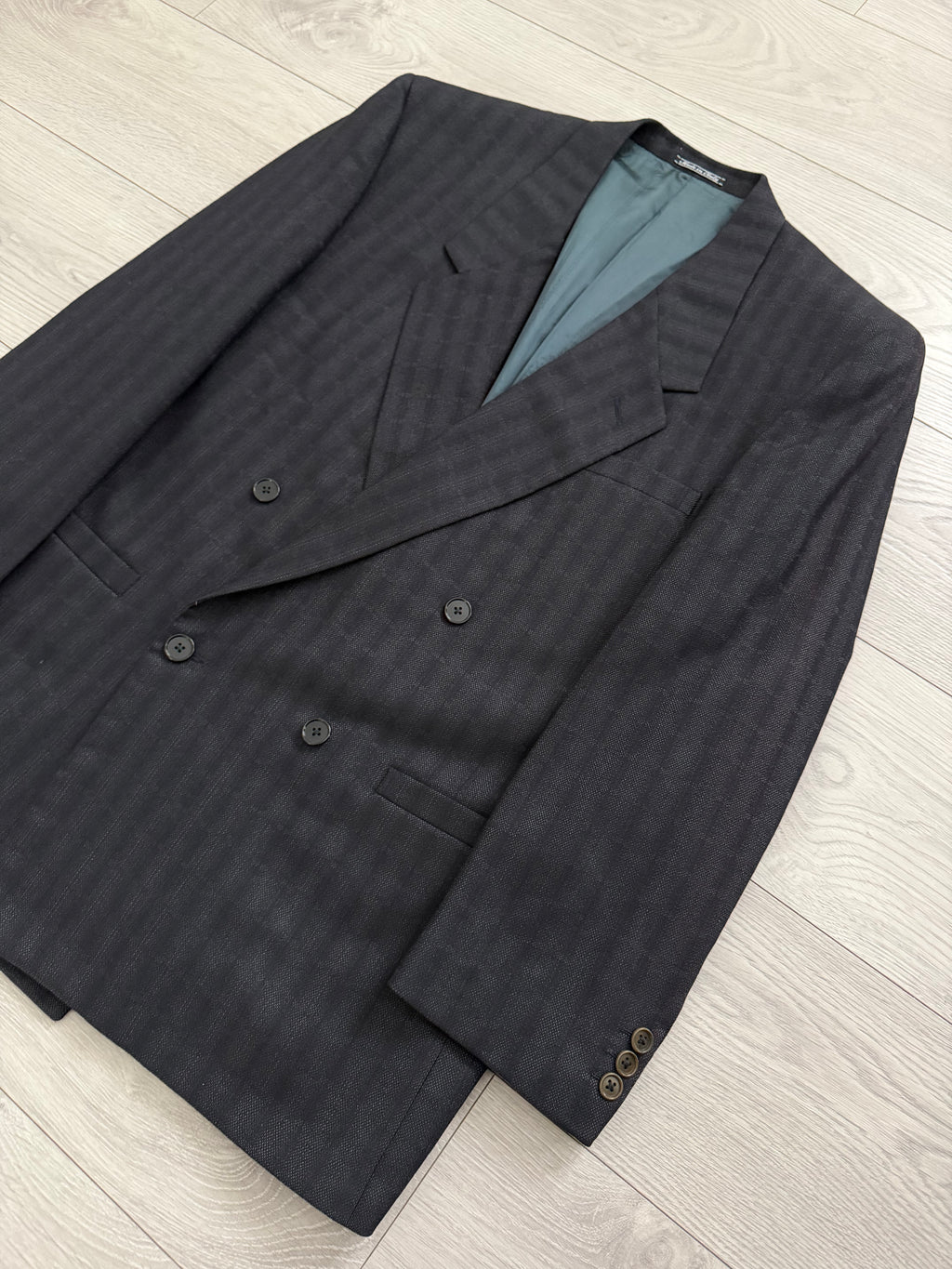 Versace 1990s Notch Lapel Double Breasted Wool Sport Jacket Blazer Navy - Size L