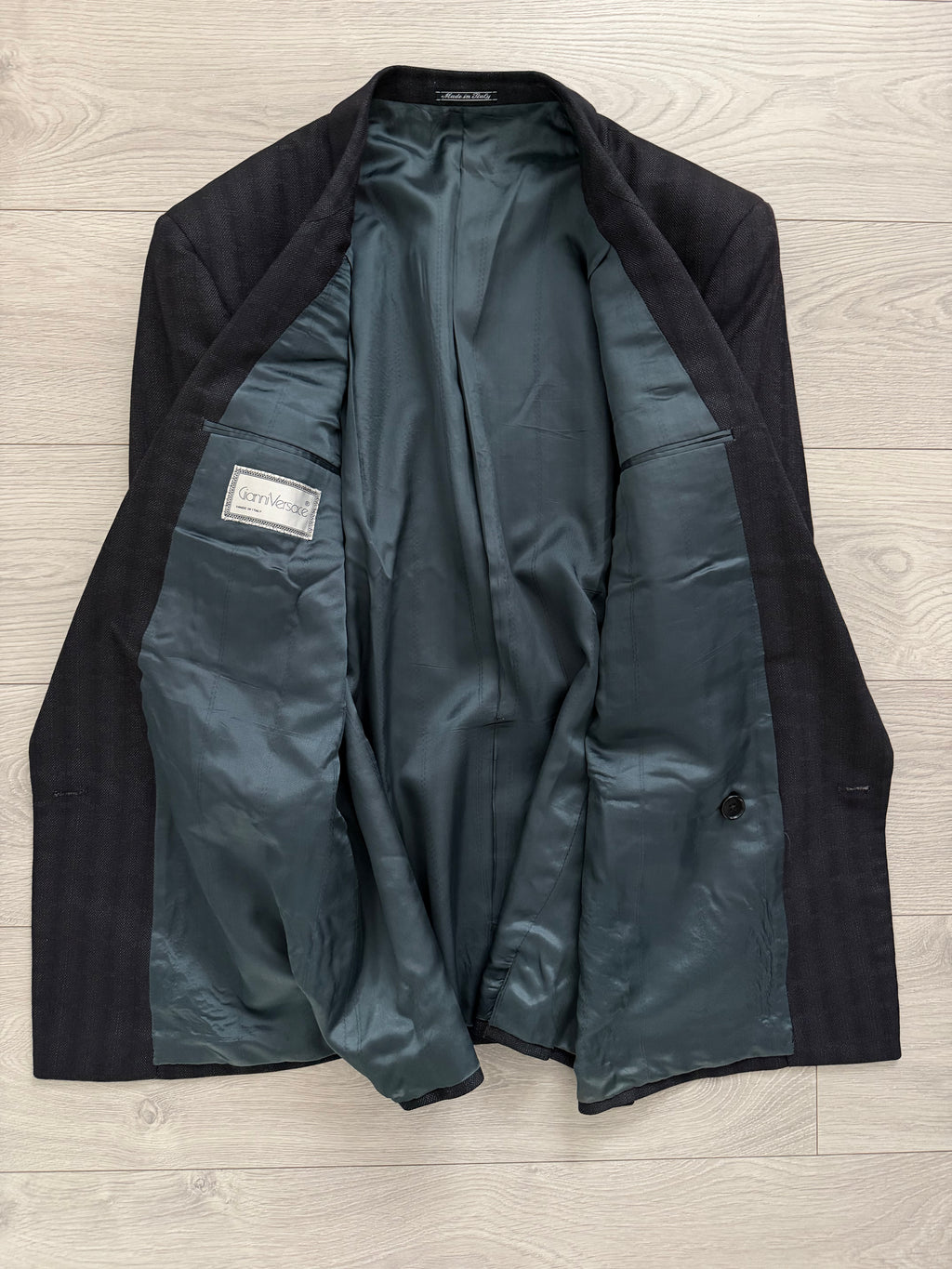 Versace 1990s Notch Lapel Double Breasted Wool Sport Jacket Blazer Navy - Size L