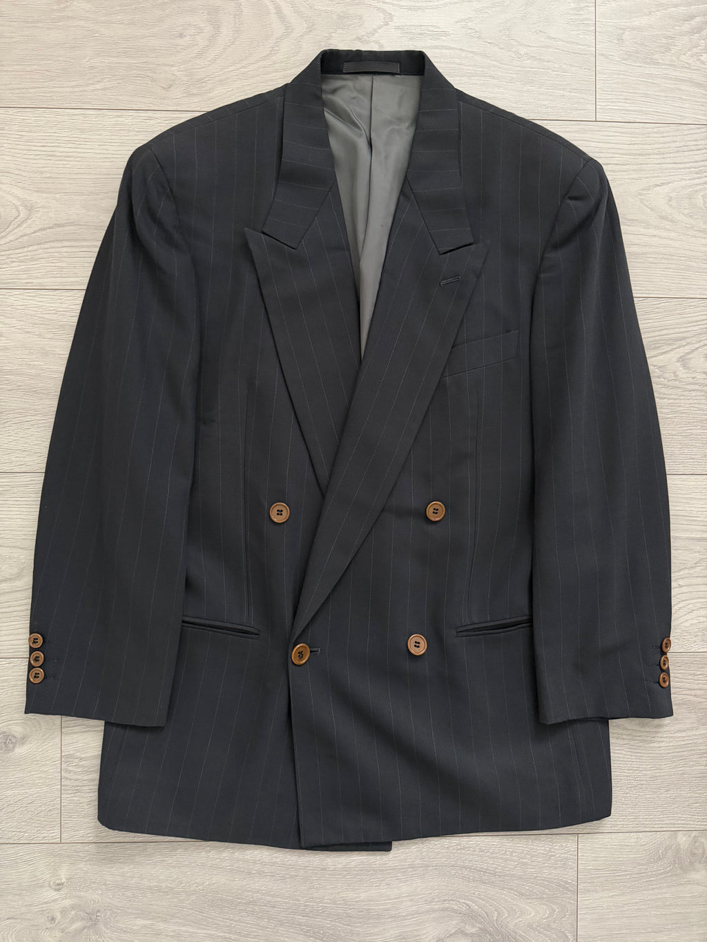 Emporio Armani 1990s Peaked Lapel Double Breasted Wool Sport Jacket Blazer Navy - Size M