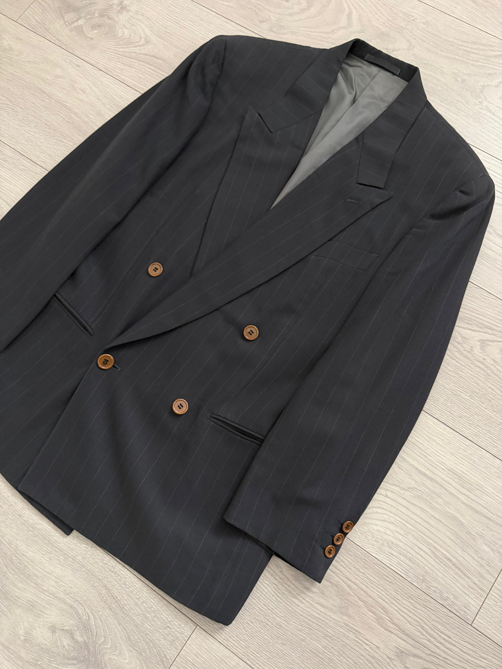 Emporio Armani 1990s Peaked Lapel Double Breasted Wool Sport Jacket Blazer Navy - Size M