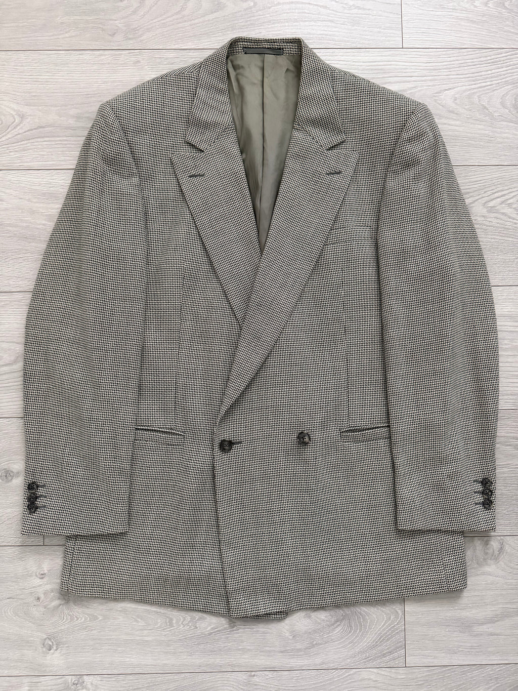 Versace 1990s Peaked Lapel Double Breasted Textured Wool Sport Jacket Blazer Grey - Size XL
