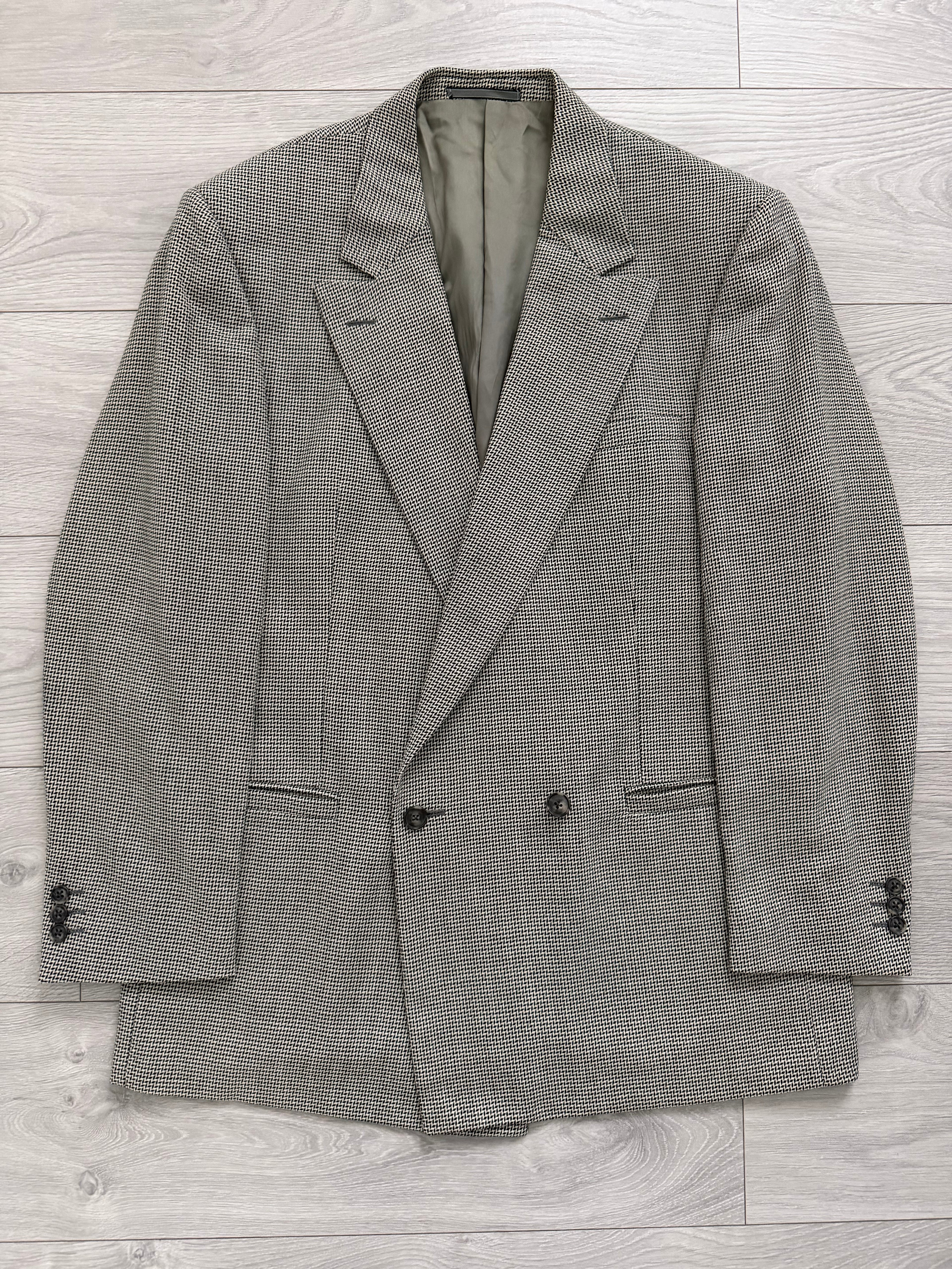 Versace 1990s Peaked Lapel Double Breasted Textured Wool Sport Jacket Blazer Grey - Size XL