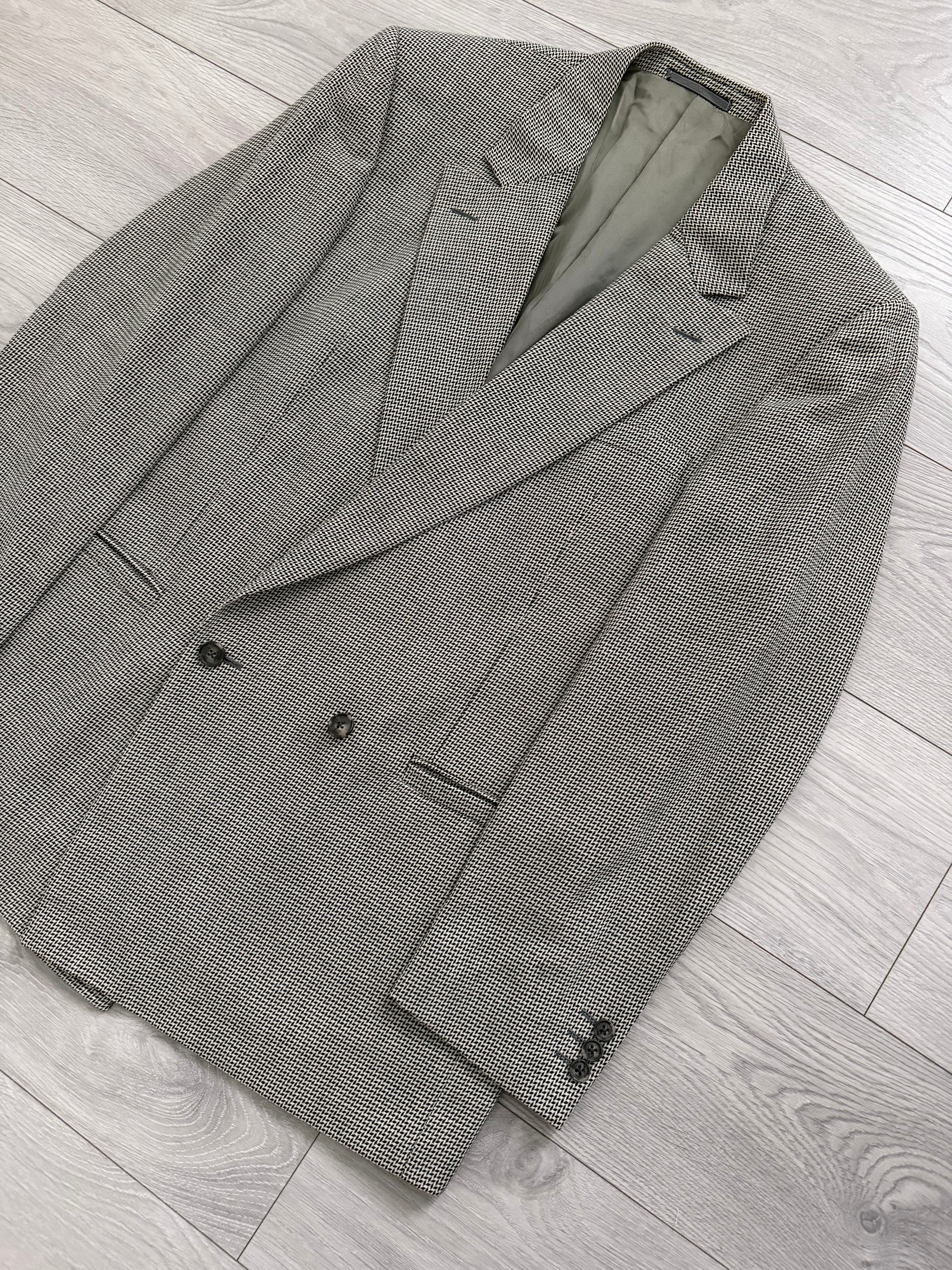 Versace 1990s Peaked Lapel Double Breasted Textured Wool Sport Jacket Blazer Grey - Size XL