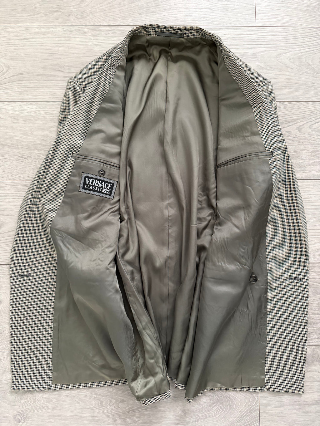 Versace 1990s Peaked Lapel Double Breasted Textured Wool Sport Jacket Blazer Grey - Size XL