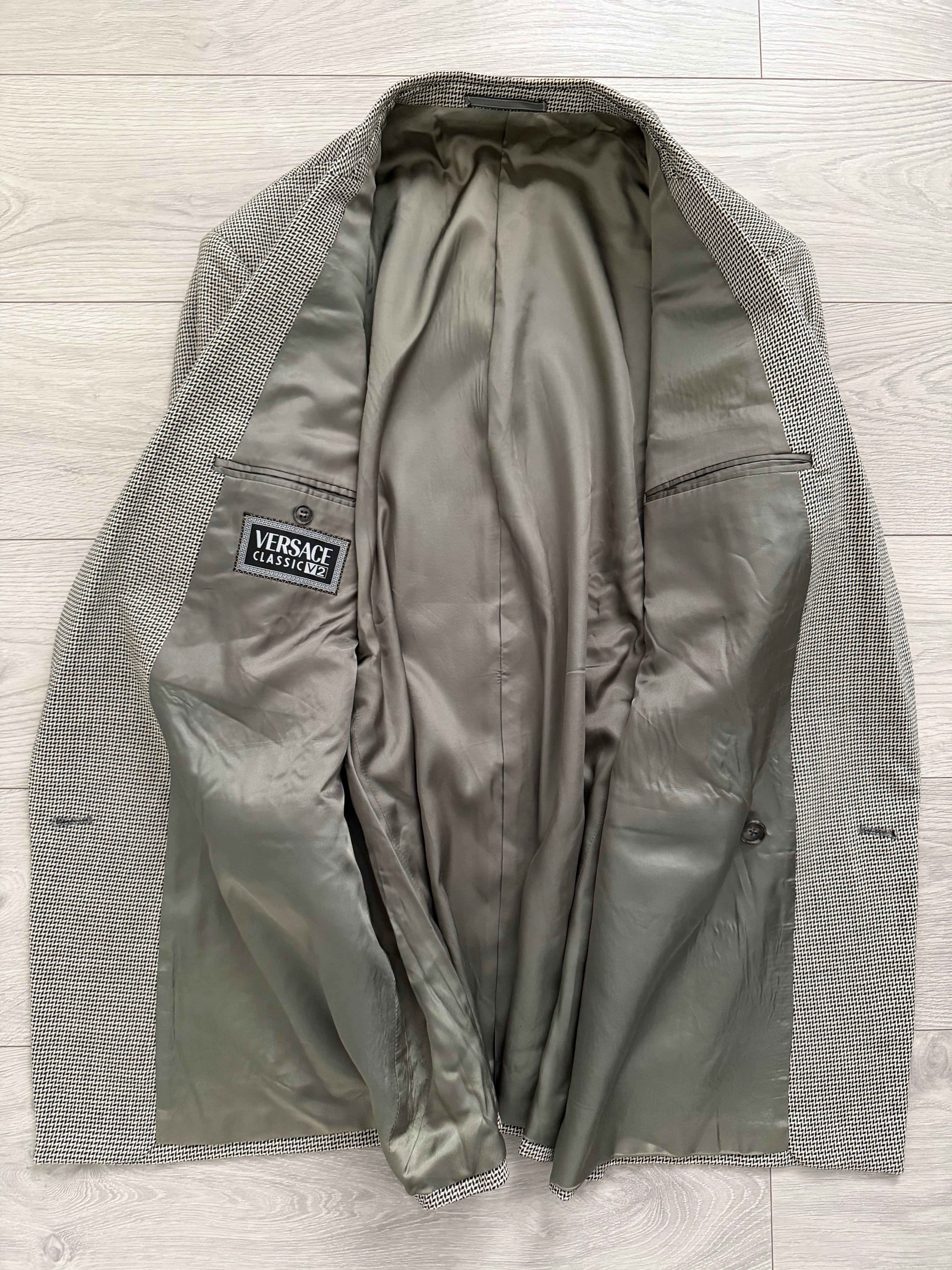 Versace 1990s Peaked Lapel Double Breasted Textured Wool Sport Jacket Blazer Grey - Size XL