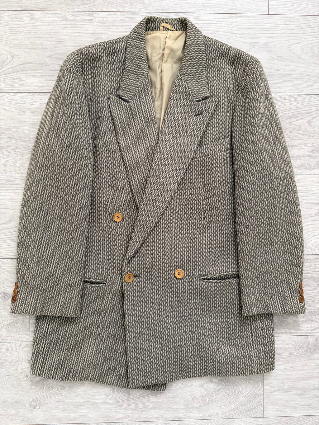 Giorgio Armani Black Label 1990s Peaked Lapel Double Breasted Textured Wool Sport Jacket Blazer - Size M