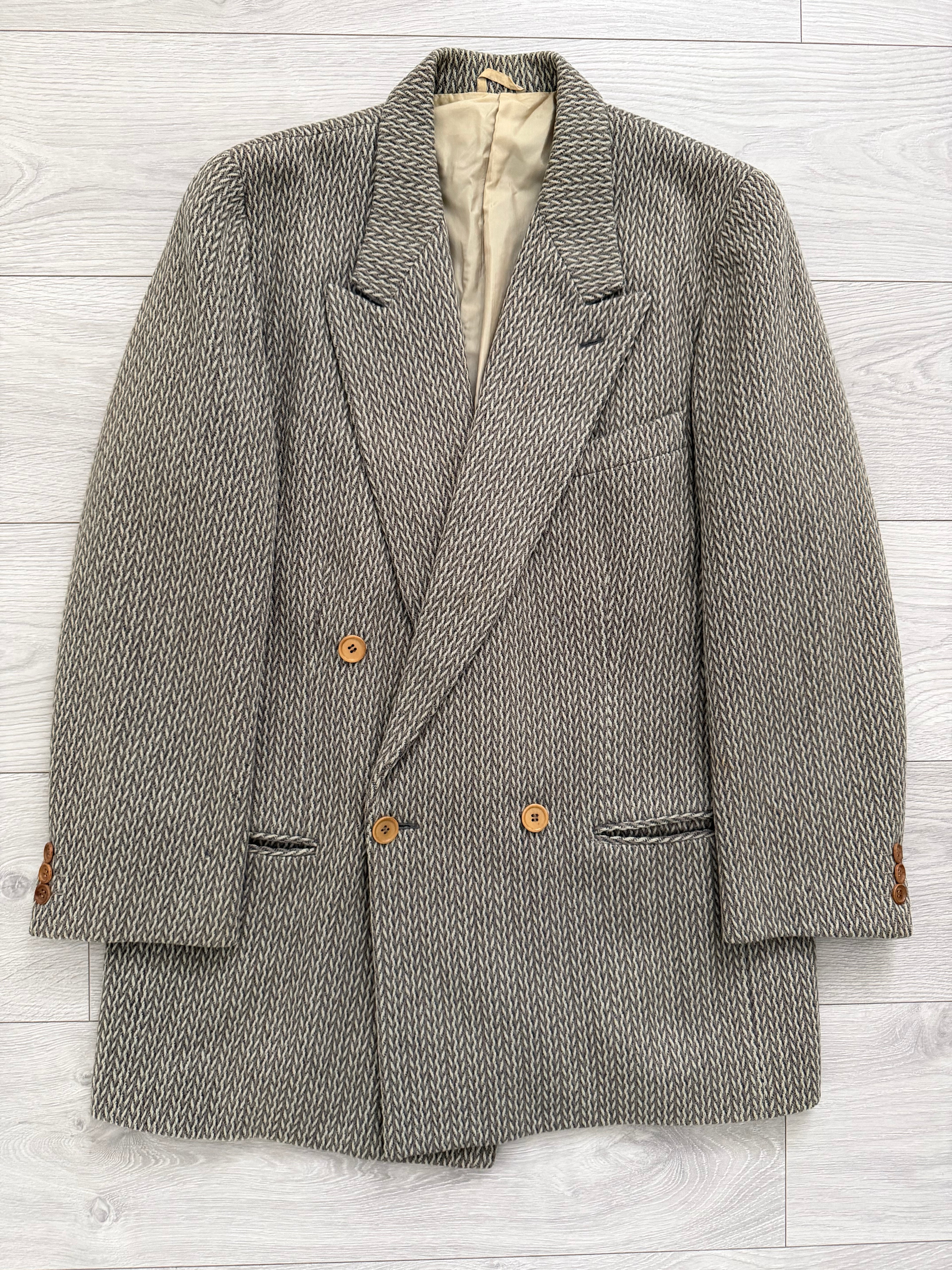 Giorgio Armani Black Label 1990s Peaked Lapel Double Breasted Textured Wool Sport Jacket Blazer - Size M