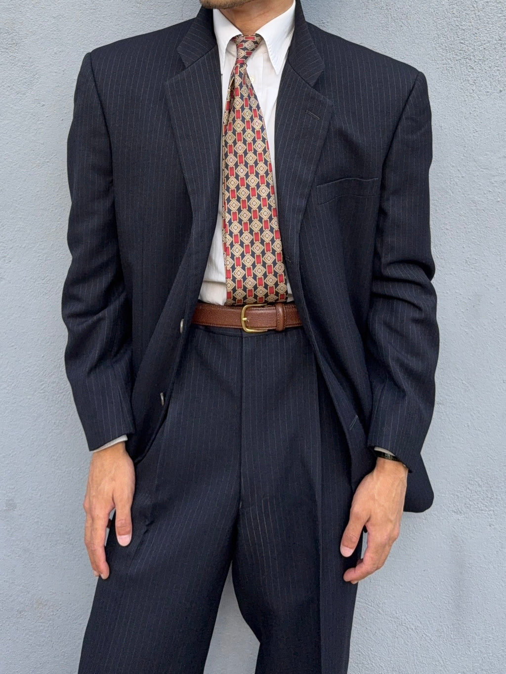Comme Des Garcons Homme Deux 1998 3B Wool Silk Double-Pleat Pinstripe Suit - Size L Jacket / 34" Waist