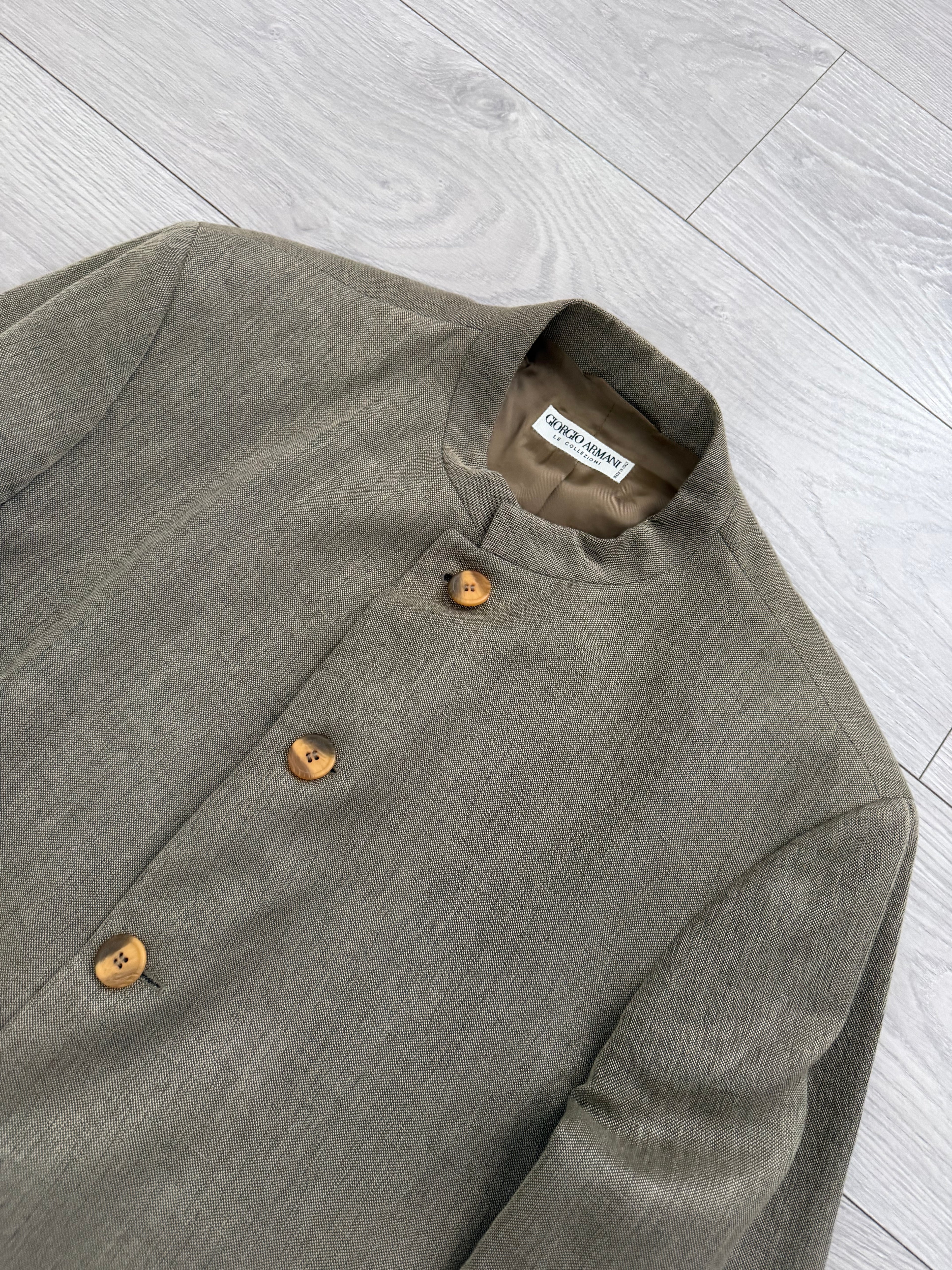 Giorgio Armani 1980s Nehru Collar Jacket Taupe Olive Brown - Size L