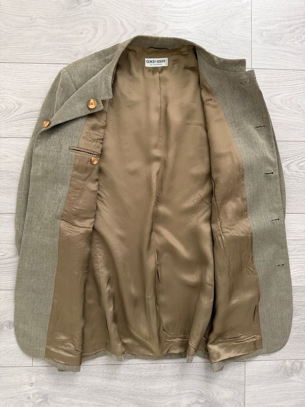 Giorgio Armani 1980s Nehru Collar Jacket Taupe Olive Brown - Size L