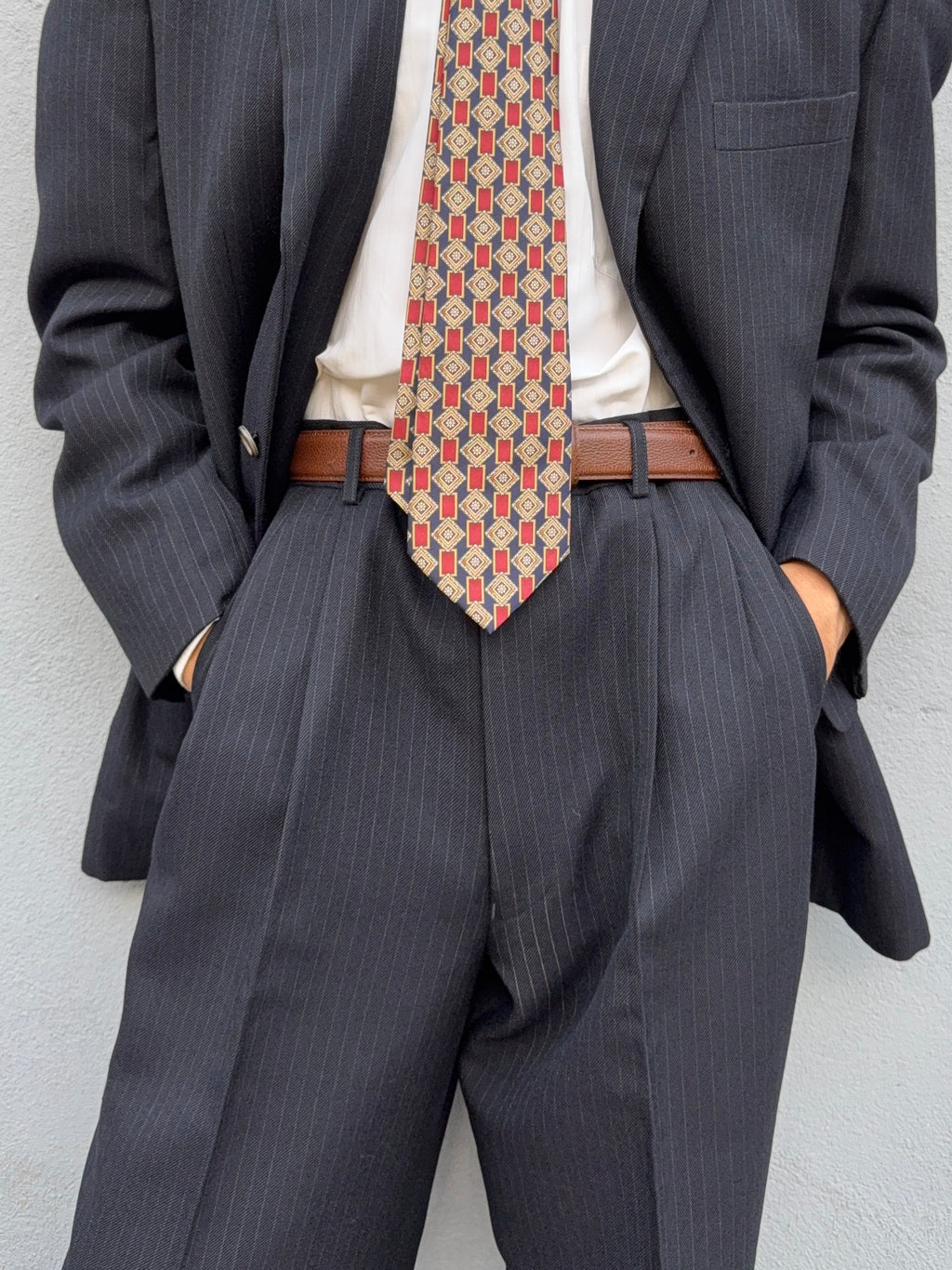 Comme Des Garcons Homme Deux 1998 3B Wool Silk Double-Pleat Pinstripe Suit - Size L Jacket / 34" Waist