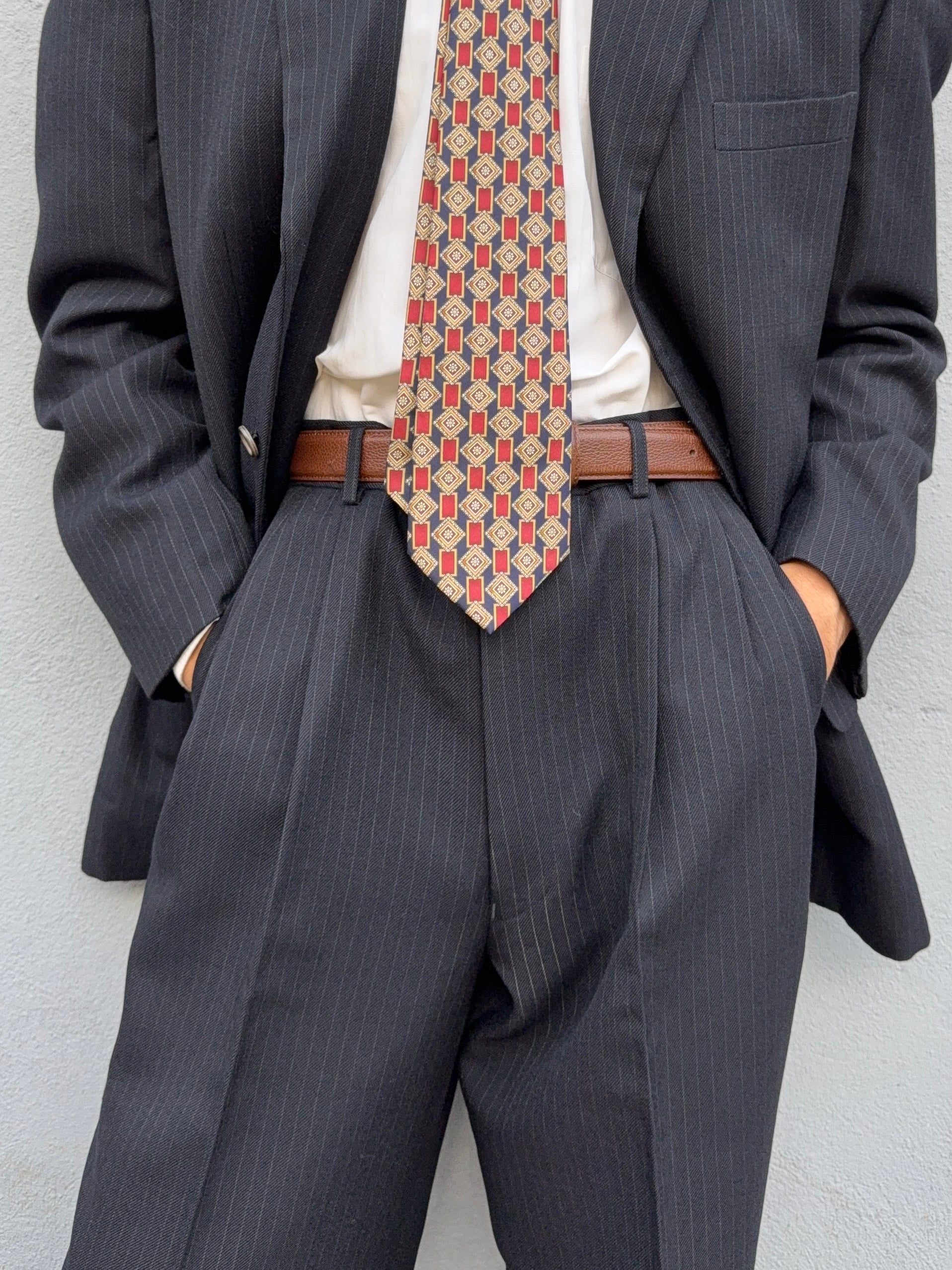 Comme Des Garcons Homme Deux 1998 3B Wool Silk Double-Pleat Pinstripe Suit - Size L Jacket / 34" Waist