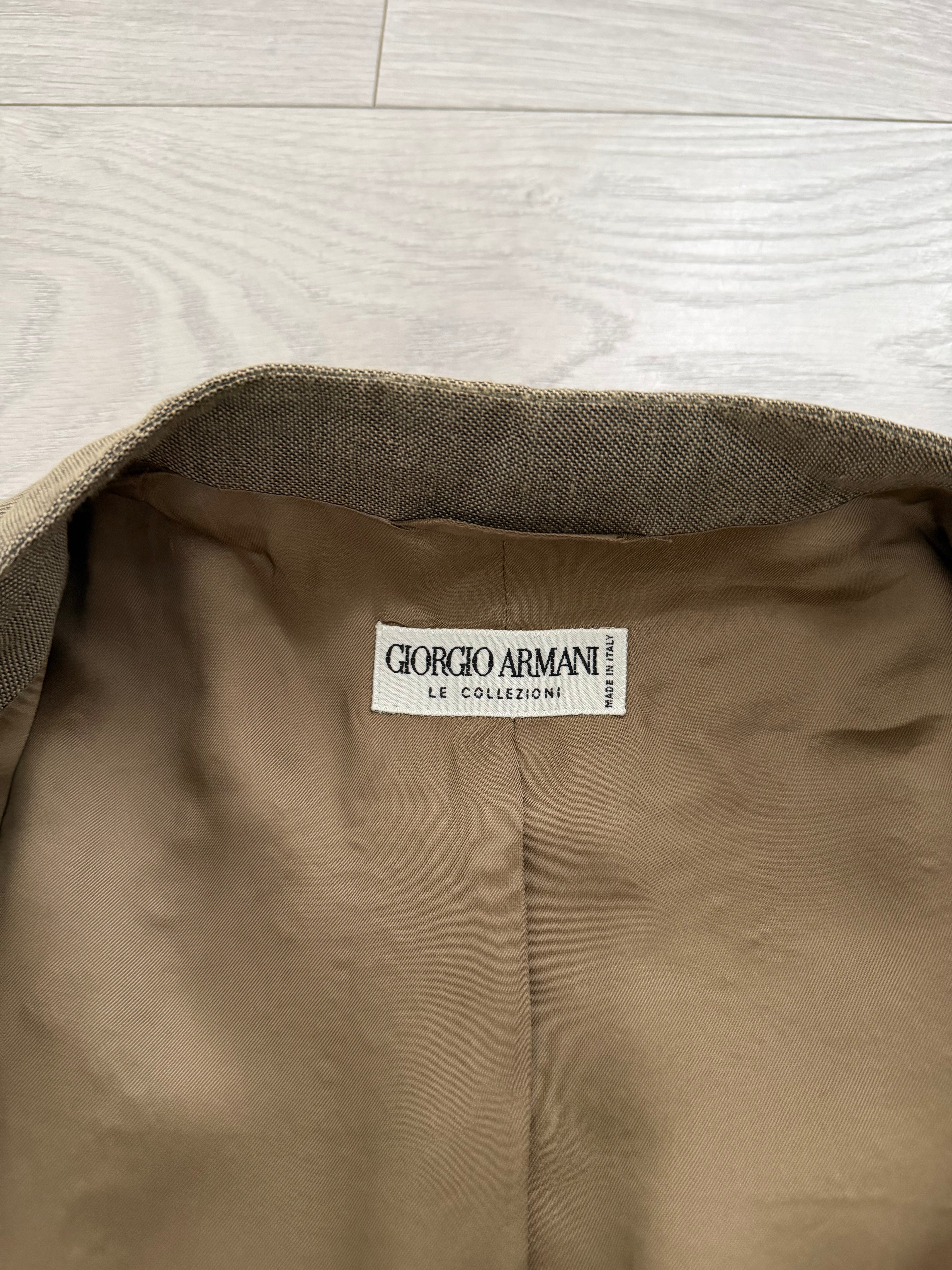 Giorgio Armani 1980s Nehru Collar Jacket Taupe Olive Brown - Size L