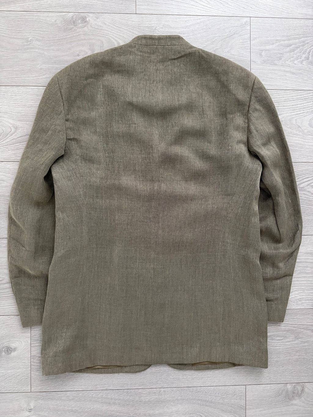 Giorgio Armani 1980s Nehru Collar Jacket Taupe Olive Brown - Size L