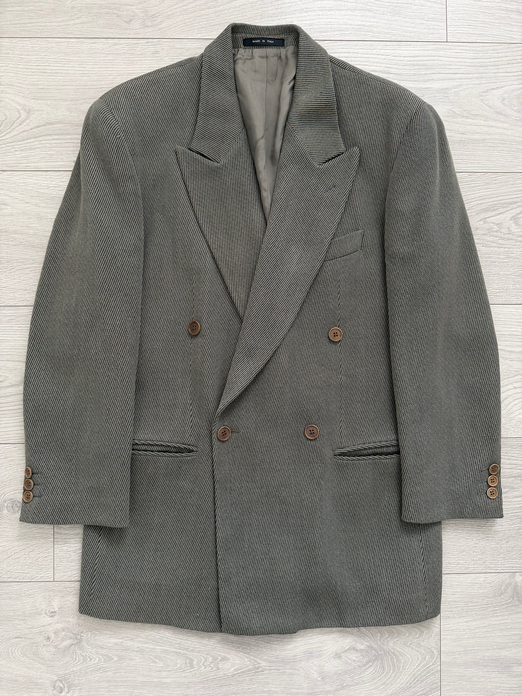 Emporio Armani 1990s Peaked Lapel Double Breasted Draped Wool Textured Twill Sport Jacket Blazer - Size S