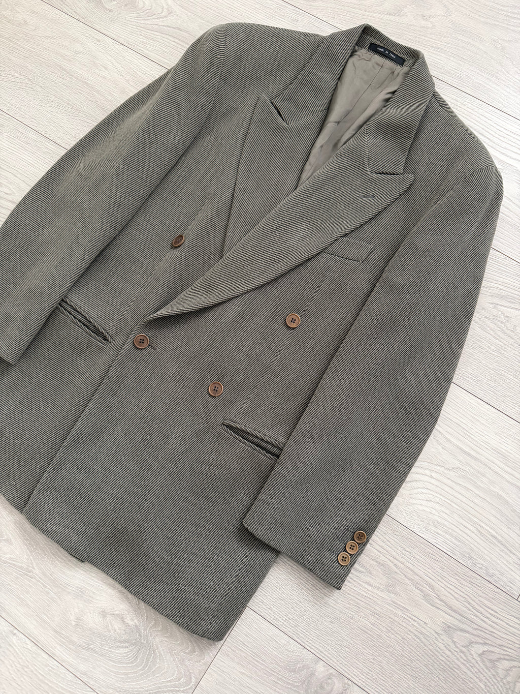 Emporio Armani 1990s Peaked Lapel Double Breasted Draped Wool Textured Twill Sport Jacket Blazer - Size S