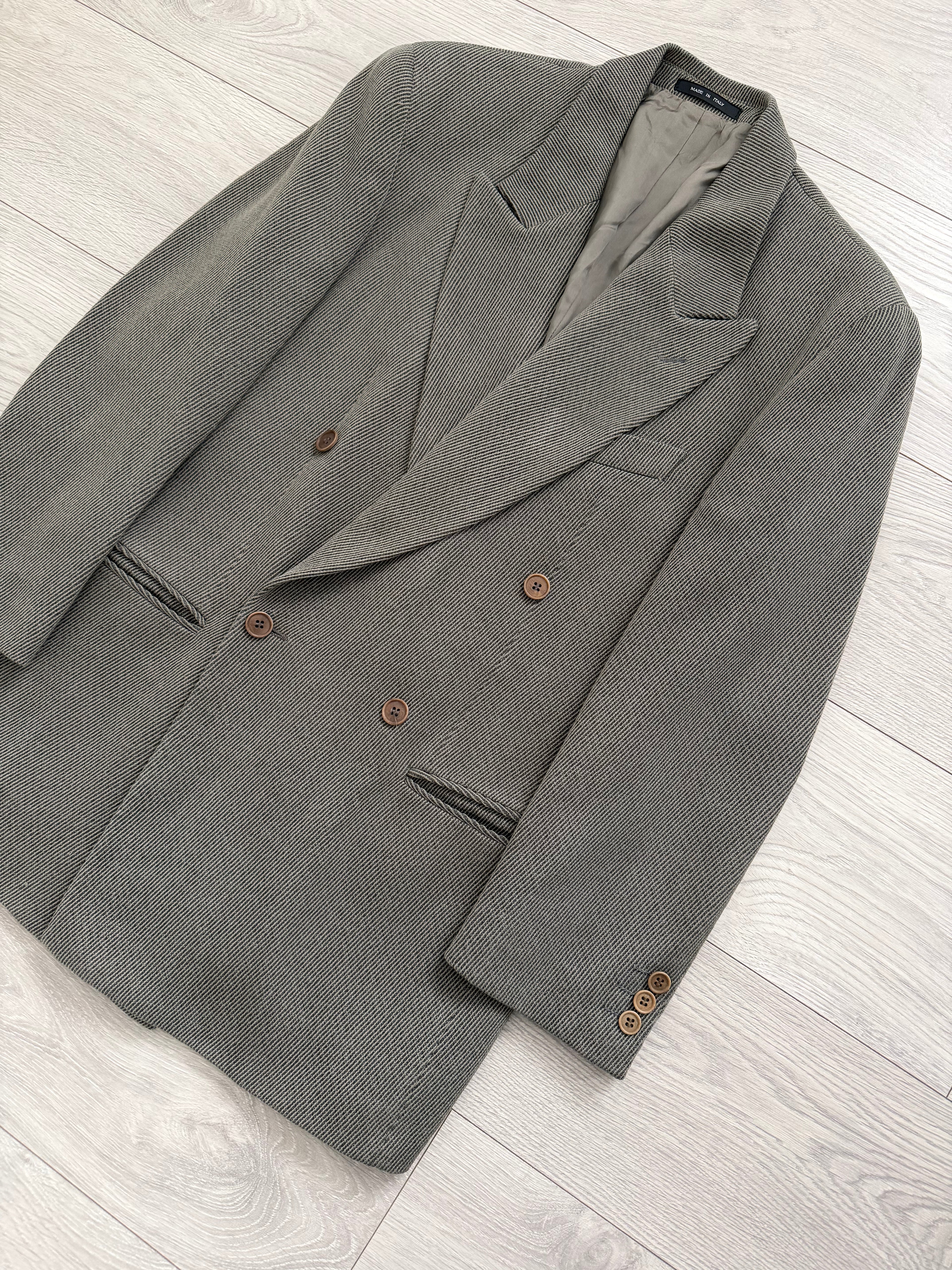 Emporio Armani 1990s Peaked Lapel Double Breasted Draped Wool Textured Twill Sport Jacket Blazer - Size S