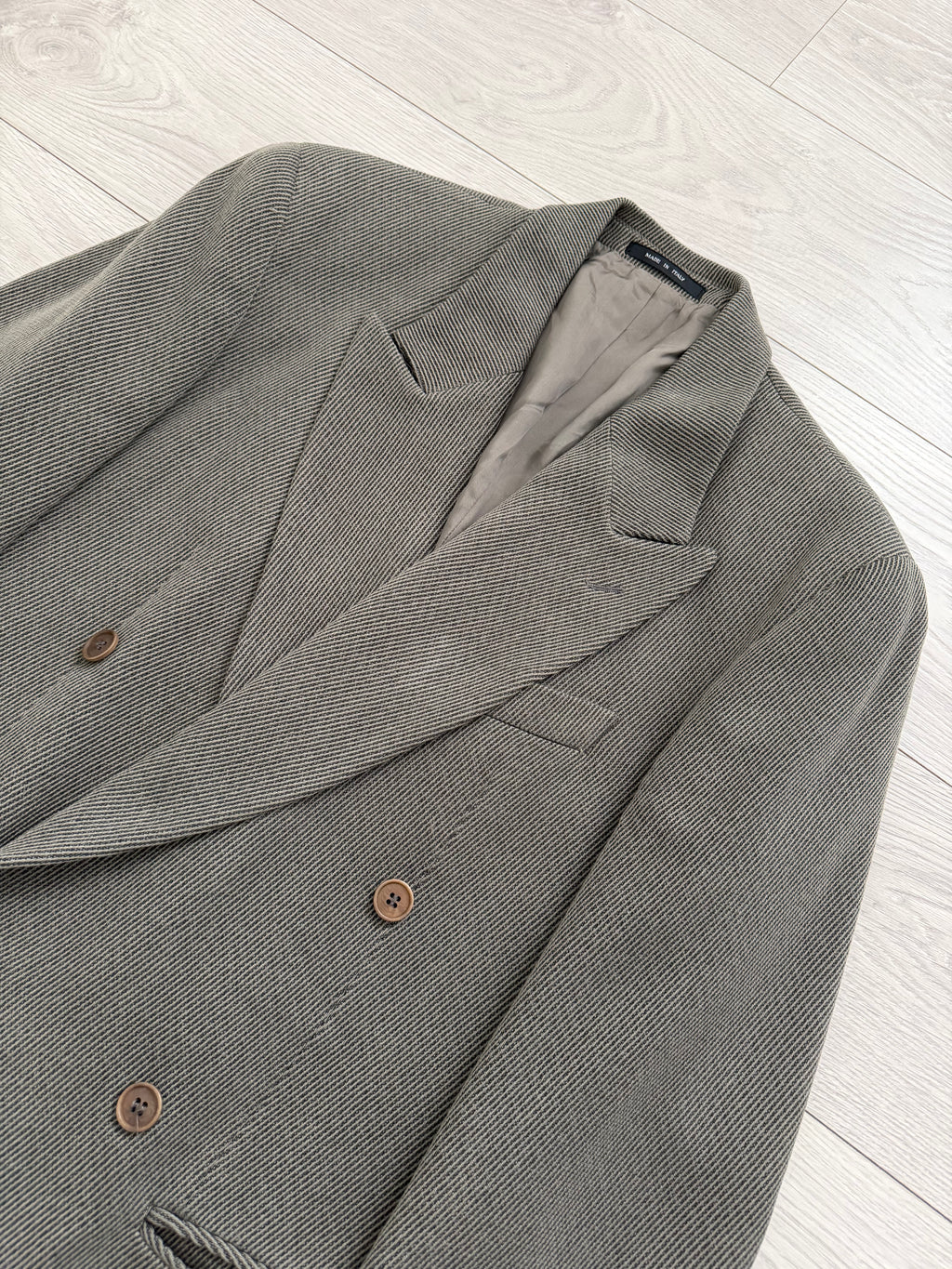 Emporio Armani 1990s Peaked Lapel Double Breasted Draped Wool Textured Twill Sport Jacket Blazer - Size S