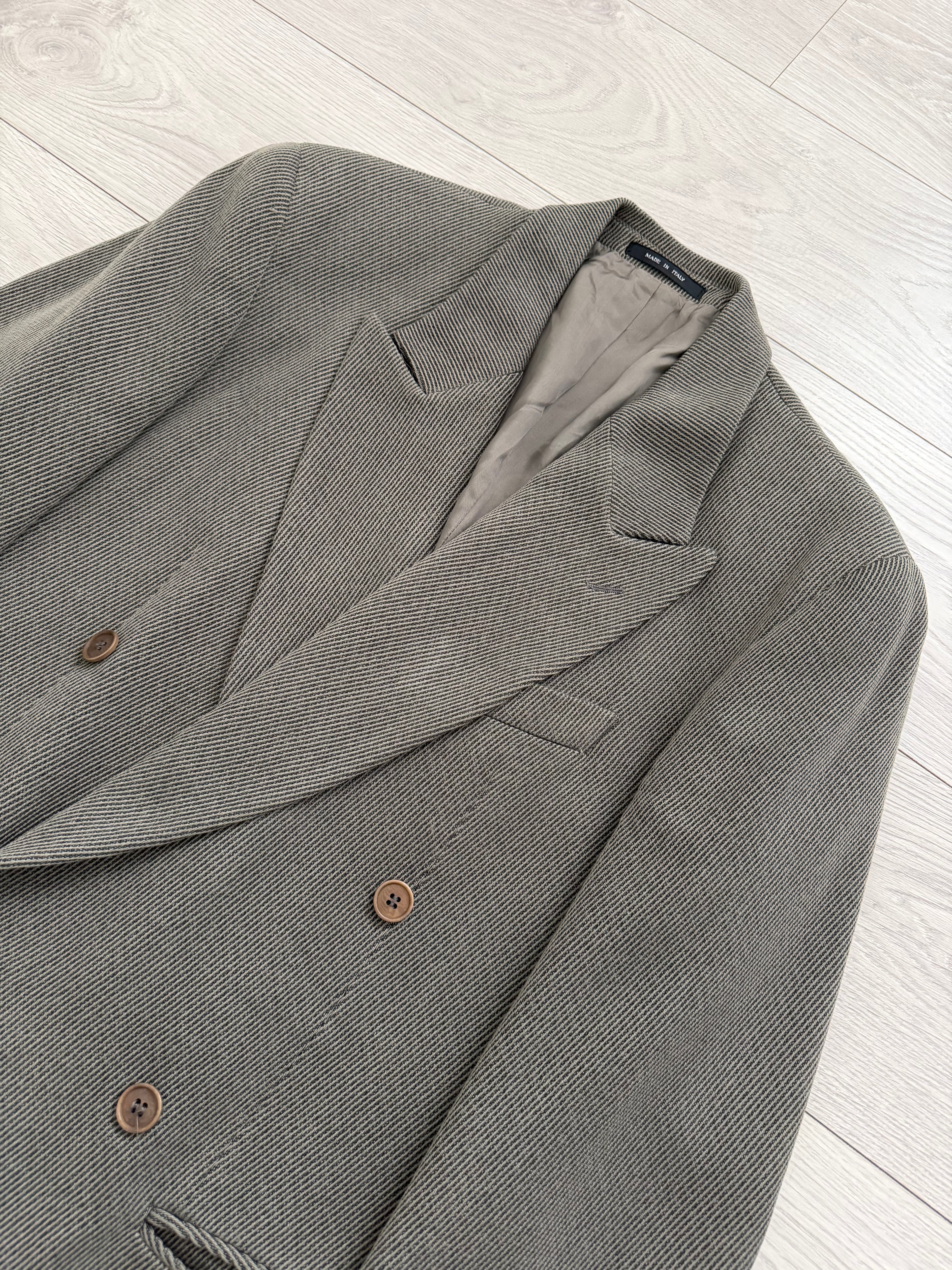Emporio Armani 1990s Peaked Lapel Double Breasted Draped Wool Textured Twill Sport Jacket Blazer - Size S