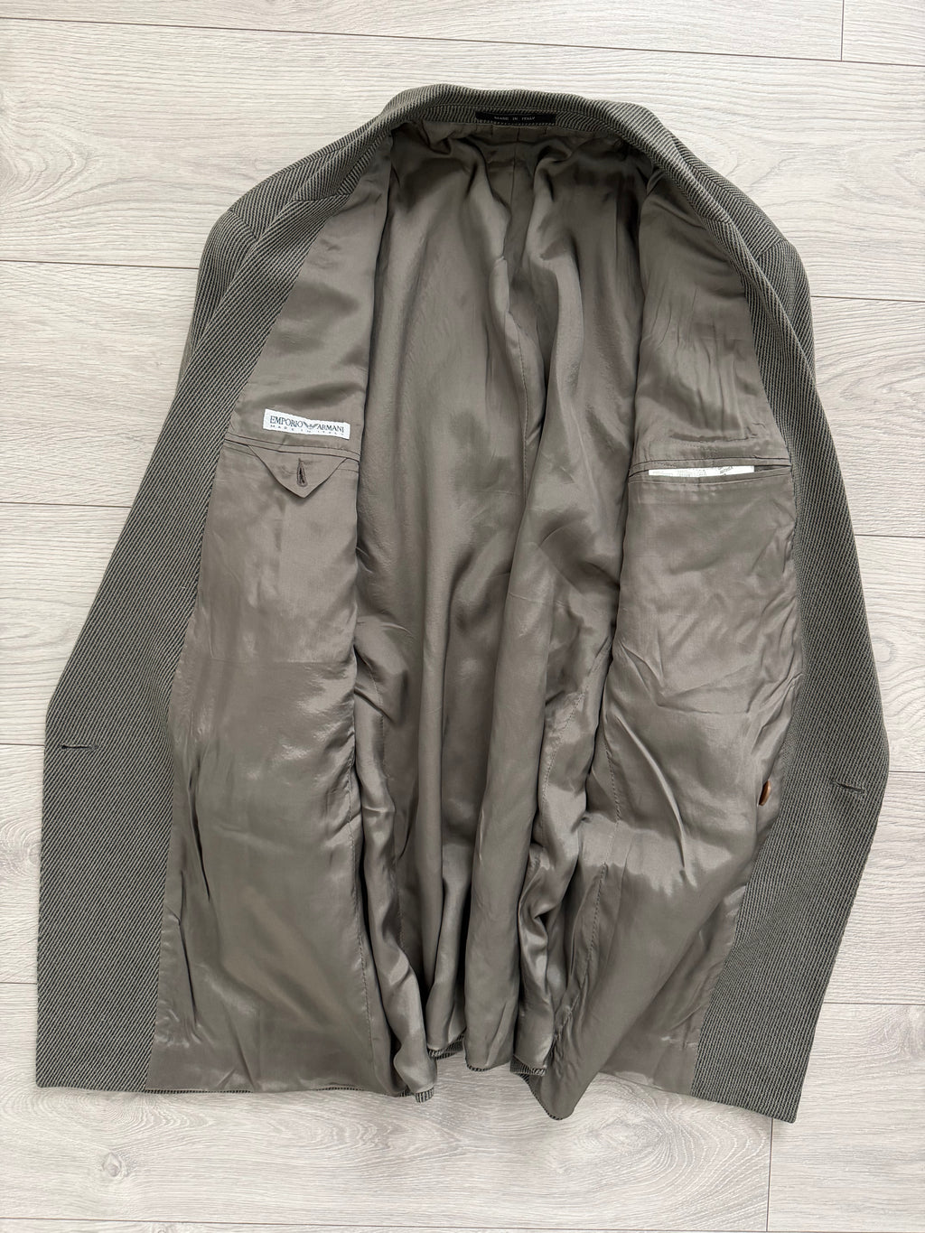 Emporio Armani 1990s Peaked Lapel Double Breasted Draped Wool Textured Twill Sport Jacket Blazer - Size S