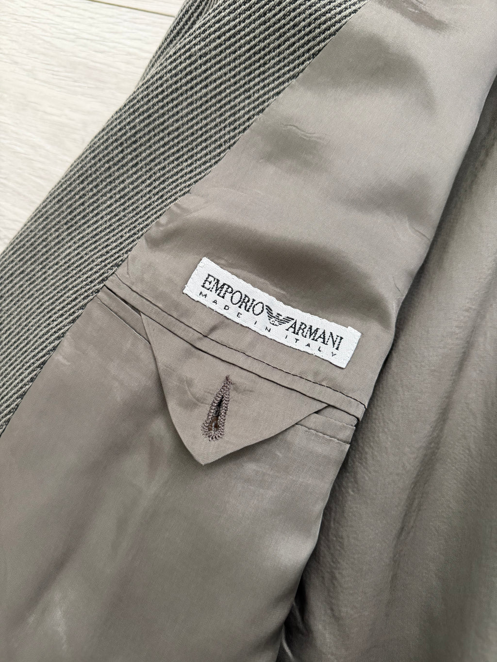 Emporio Armani 1990s Peaked Lapel Double Breasted Draped Wool Textured Twill Sport Jacket Blazer - Size S