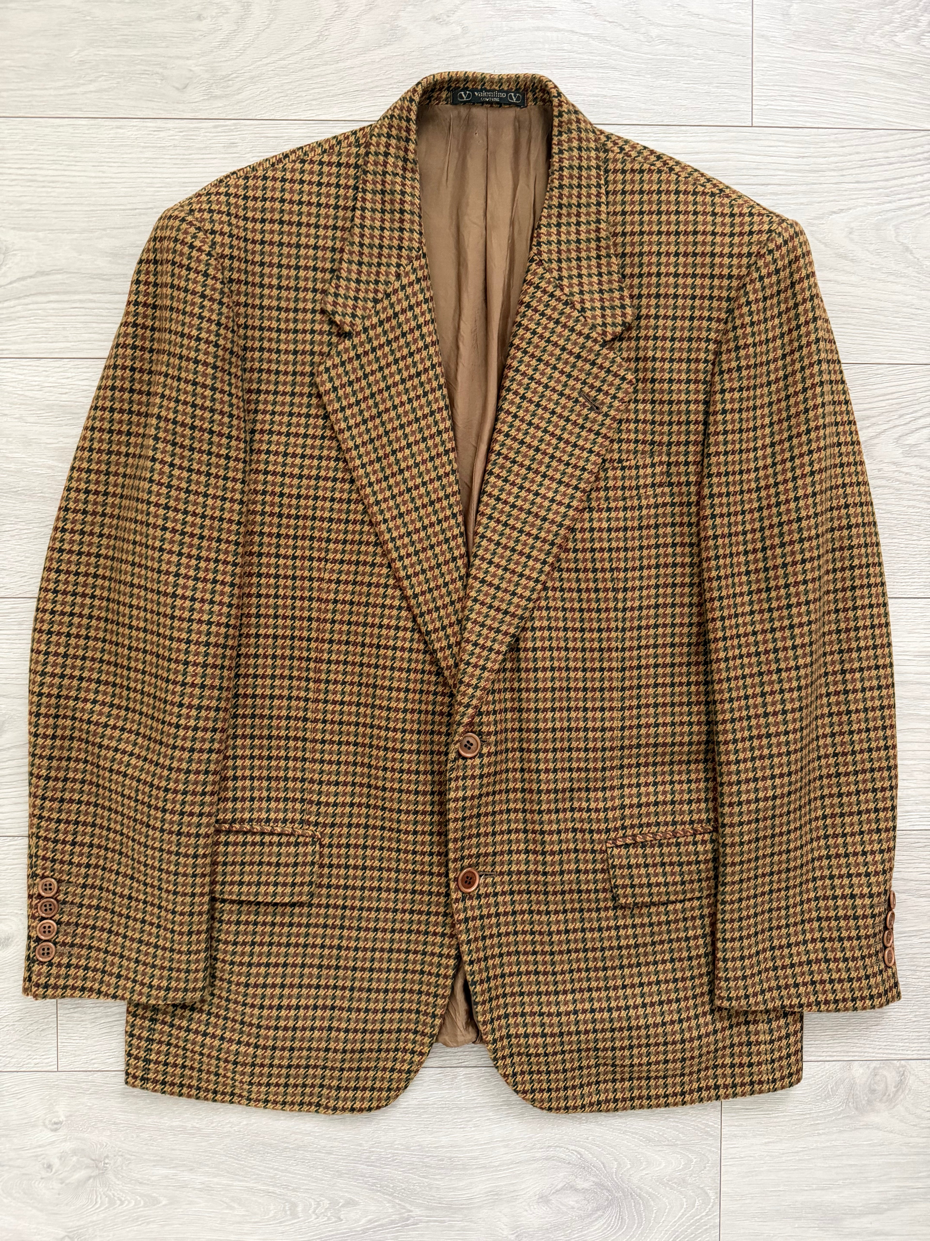 Valentino Couture 1990s 2B Houndstooth Wool Sport Jacket Blazer - Size L