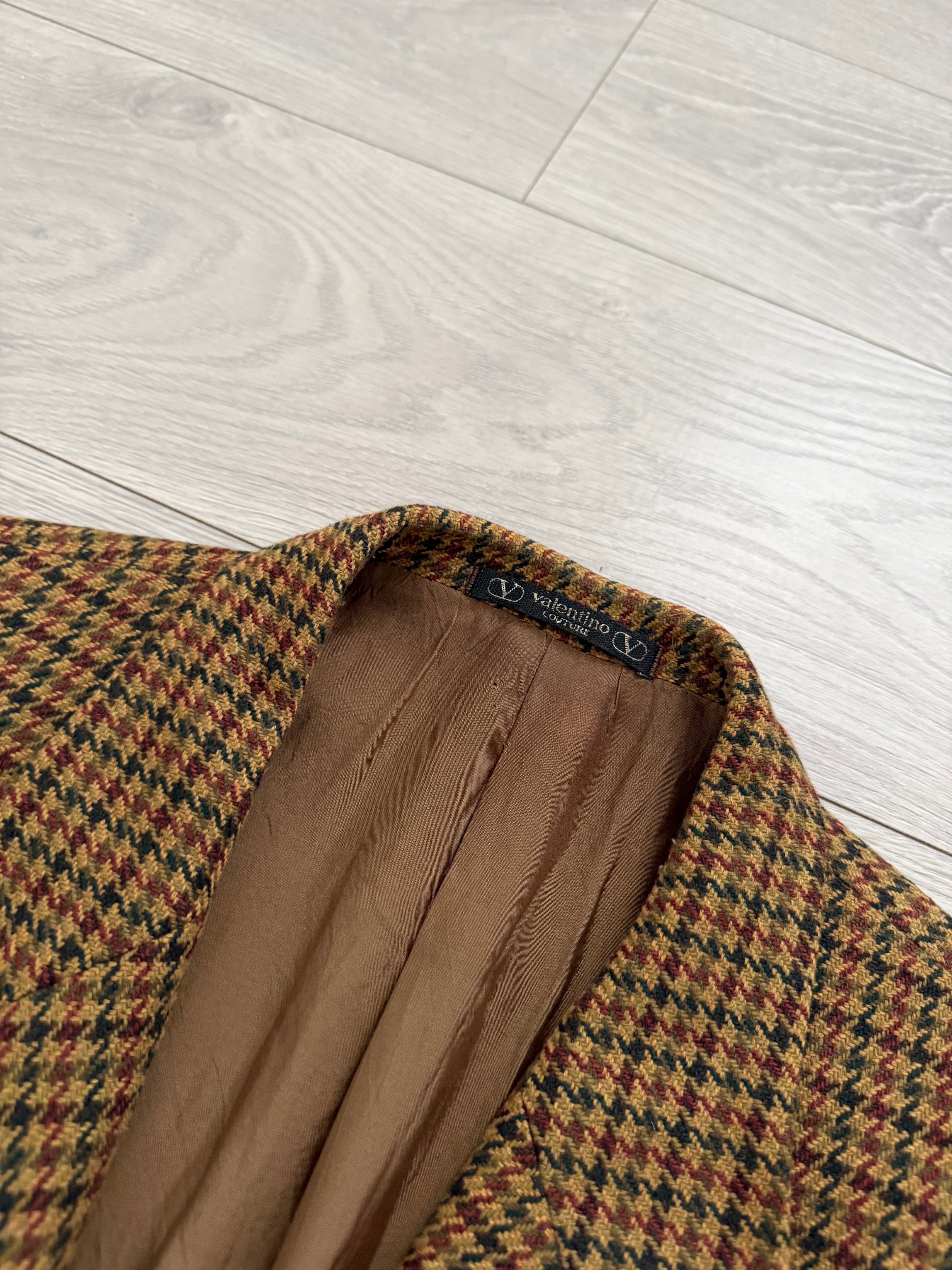 Valentino Couture 1990s 2B Houndstooth Wool Sport Jacket Blazer - Size L