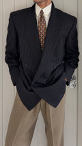 Versace 1990s Notch Lapel Double Breasted Wool Sport Jacket Blazer Navy - Size L