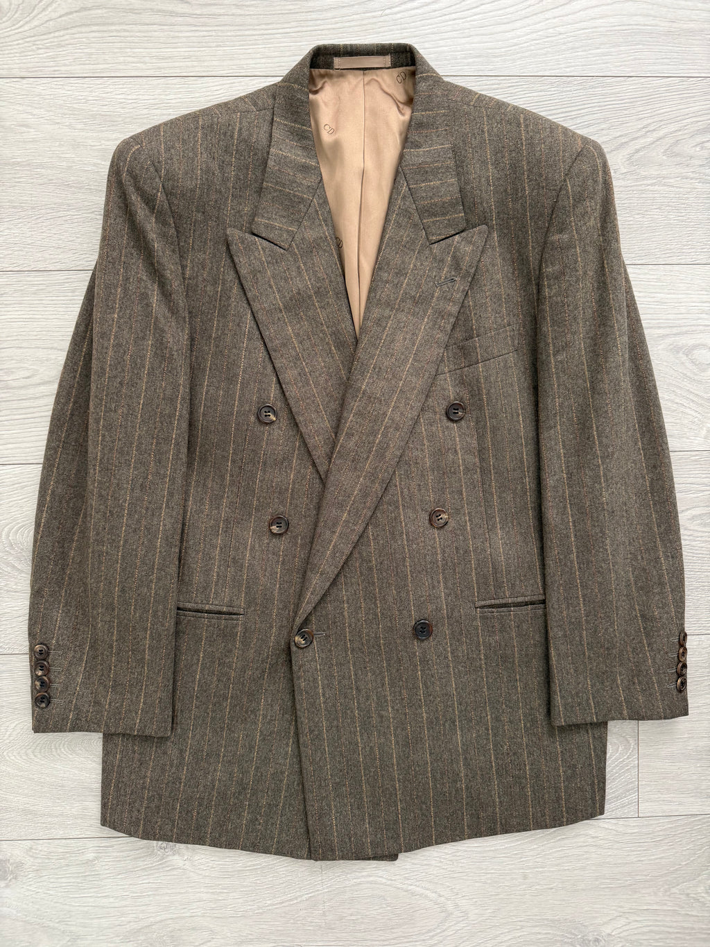 Christian Dior 1980s Peaked Lapel Double Breasted Pleated Wool Suit - Size M Jacket / 32" Waist