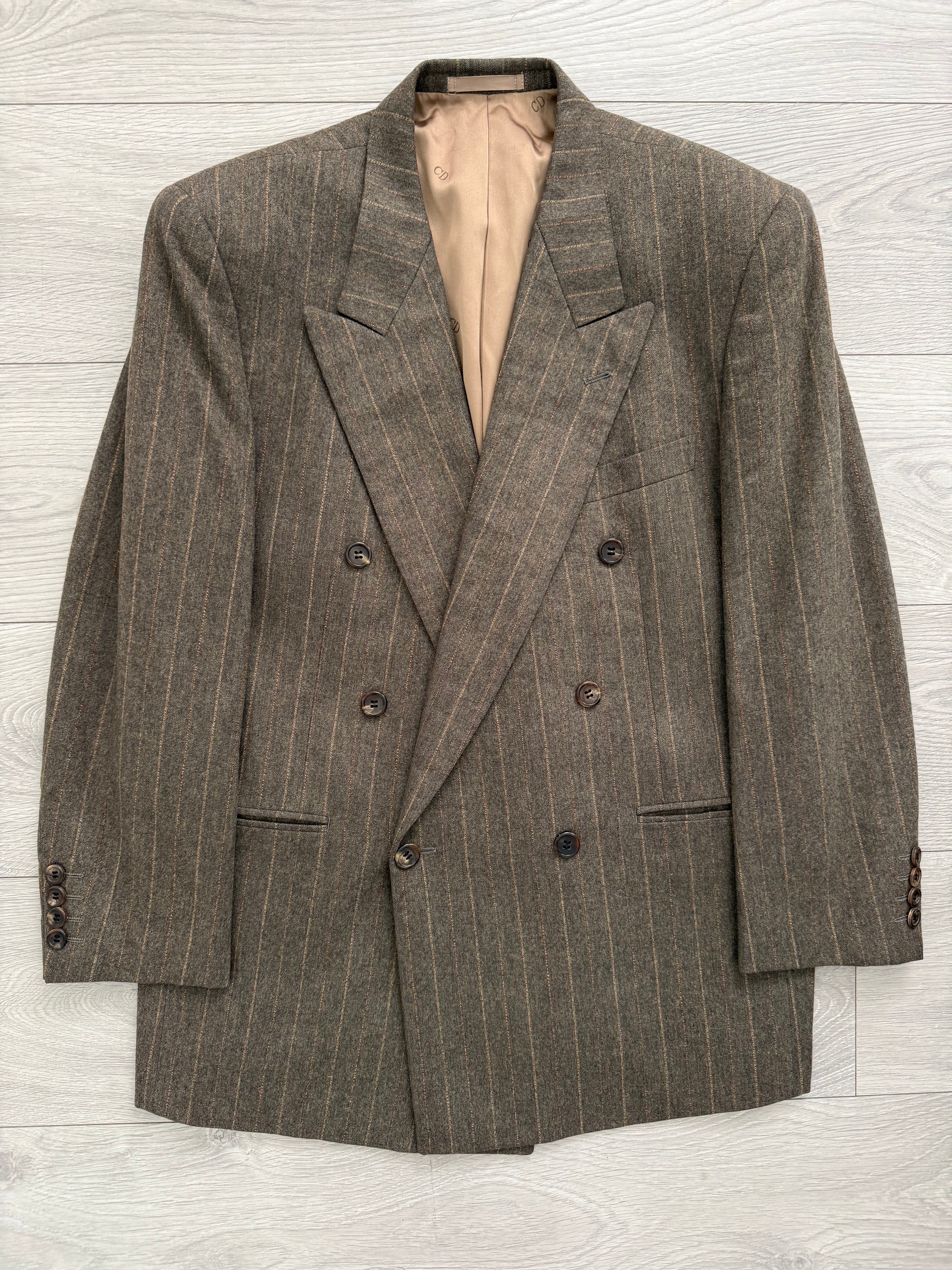 Christian Dior 1980s Peaked Lapel Double Breasted Pleated Wool Suit - Size M Jacket / 32" Waist