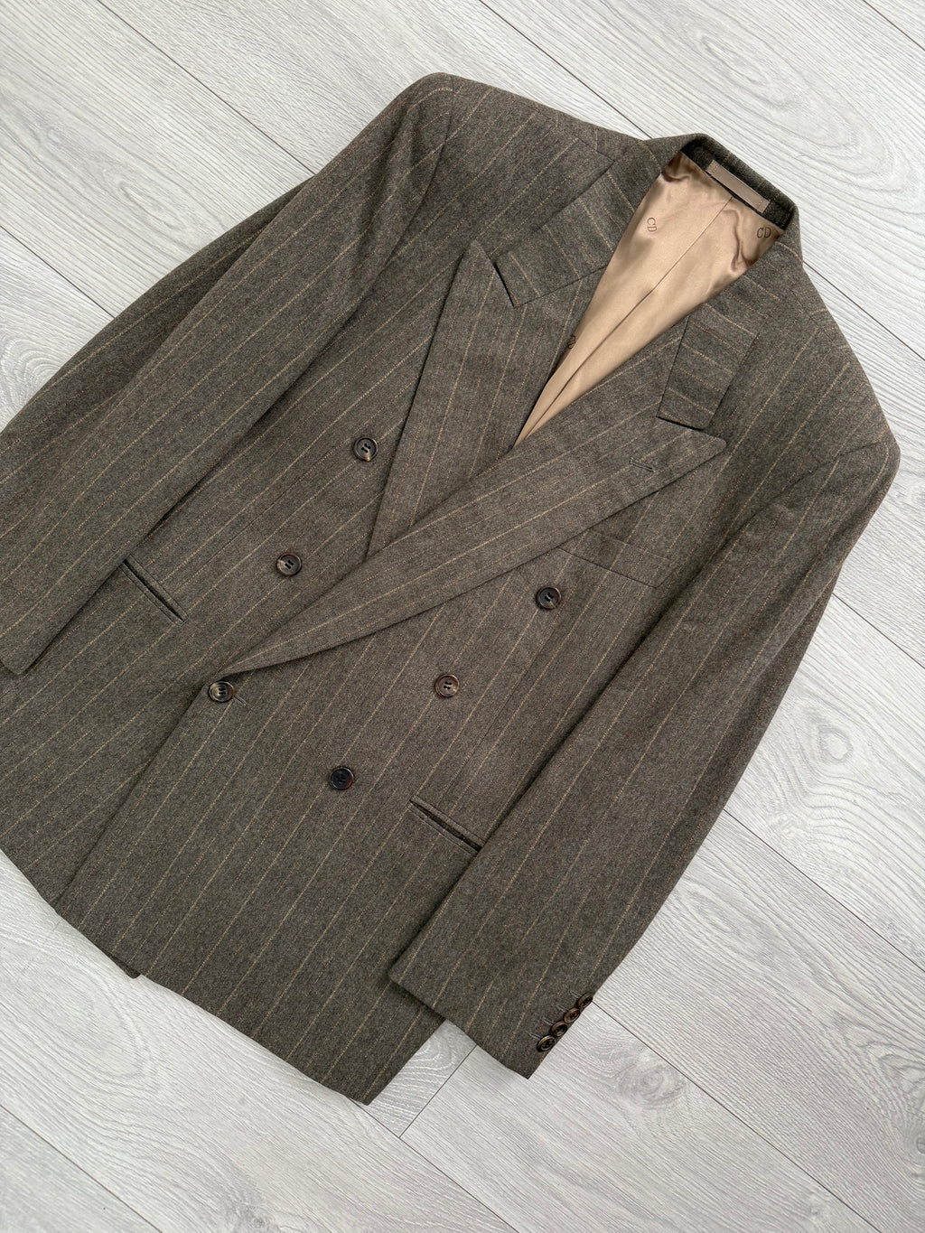 Christian Dior 1980s Peaked Lapel Double Breasted Pleated Wool Suit - Size M Jacket / 32" Waist