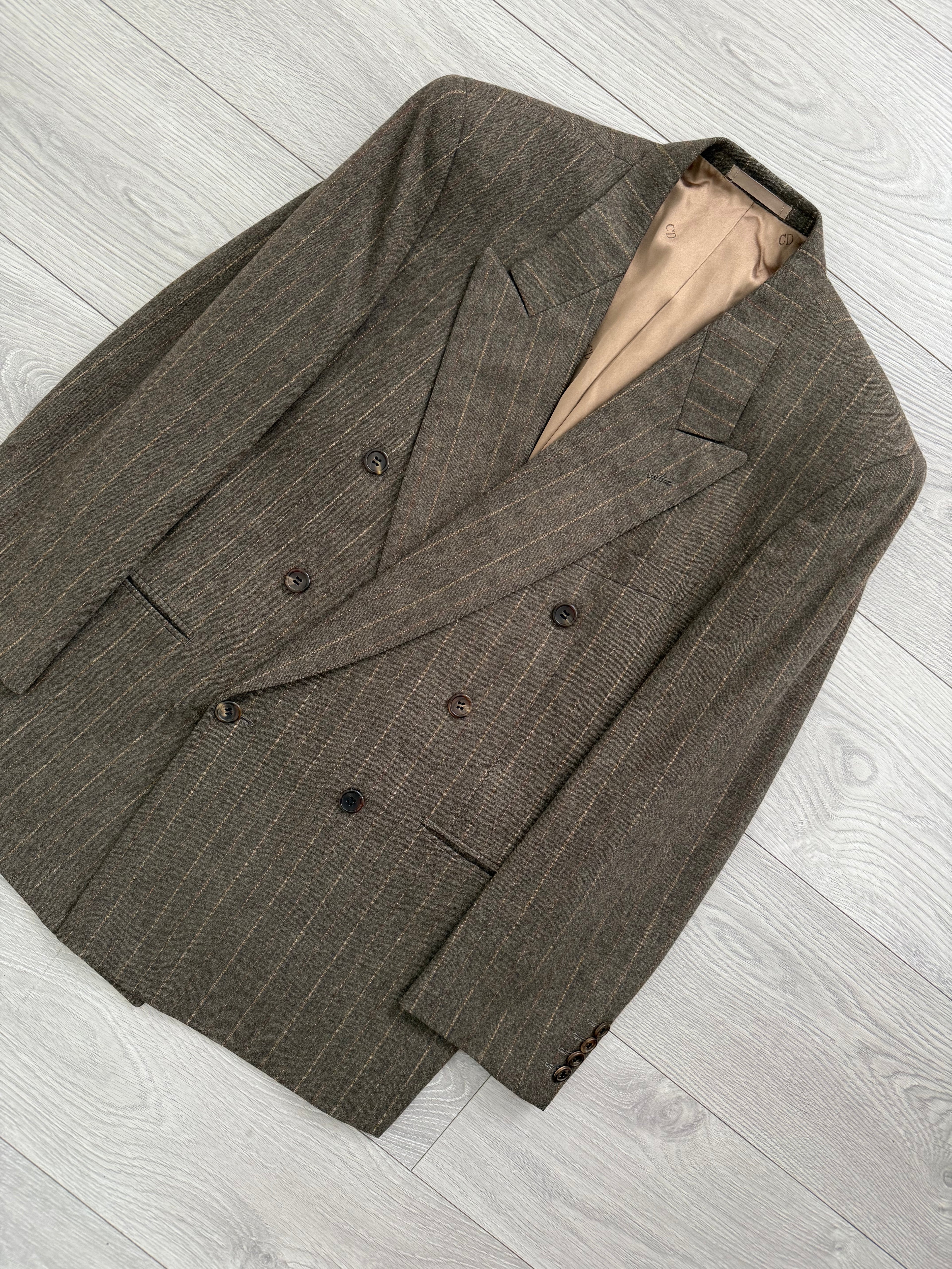 Christian Dior 1980s Peaked Lapel Double Breasted Pleated Wool Suit - Size M Jacket / 32" Waist