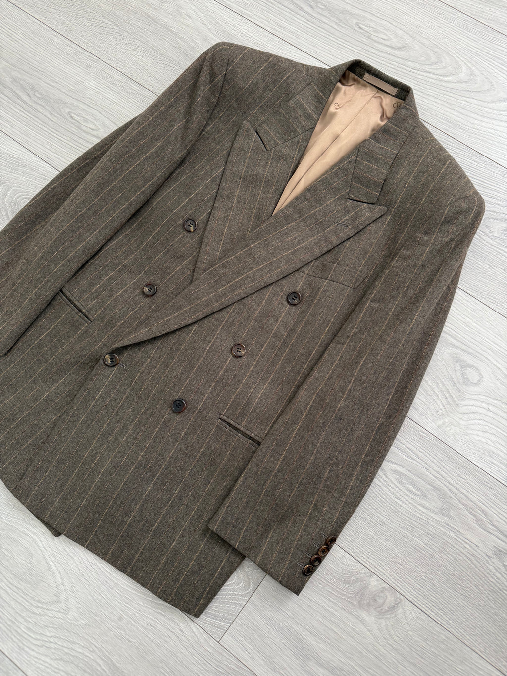 Christian Dior 1980s Peaked Lapel Double Breasted Pleated Wool Suit - Size M Jacket / 32" Waist