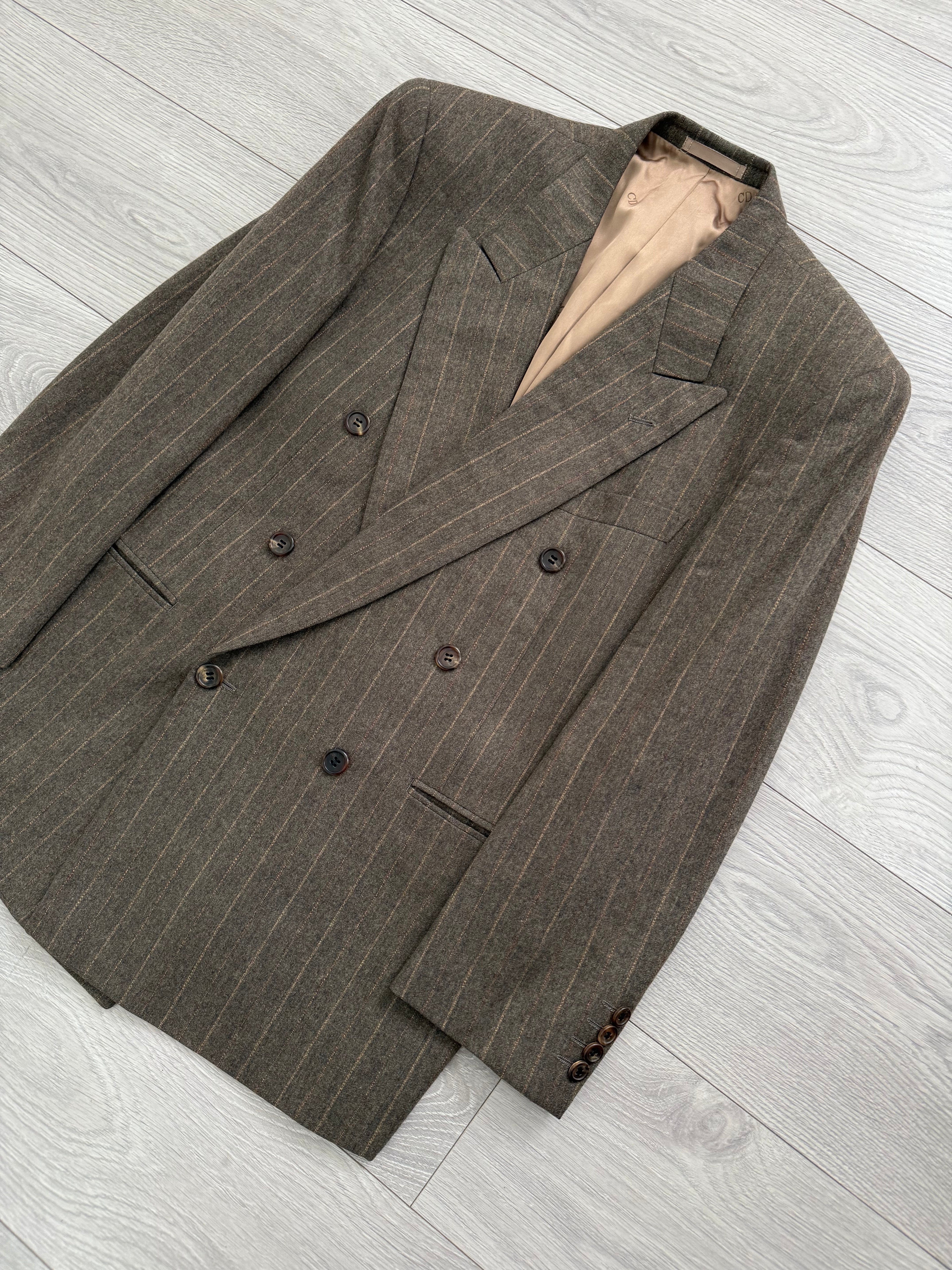 Christian Dior 1980s Peaked Lapel Double Breasted Pleated Wool Suit - Size M Jacket / 32" Waist