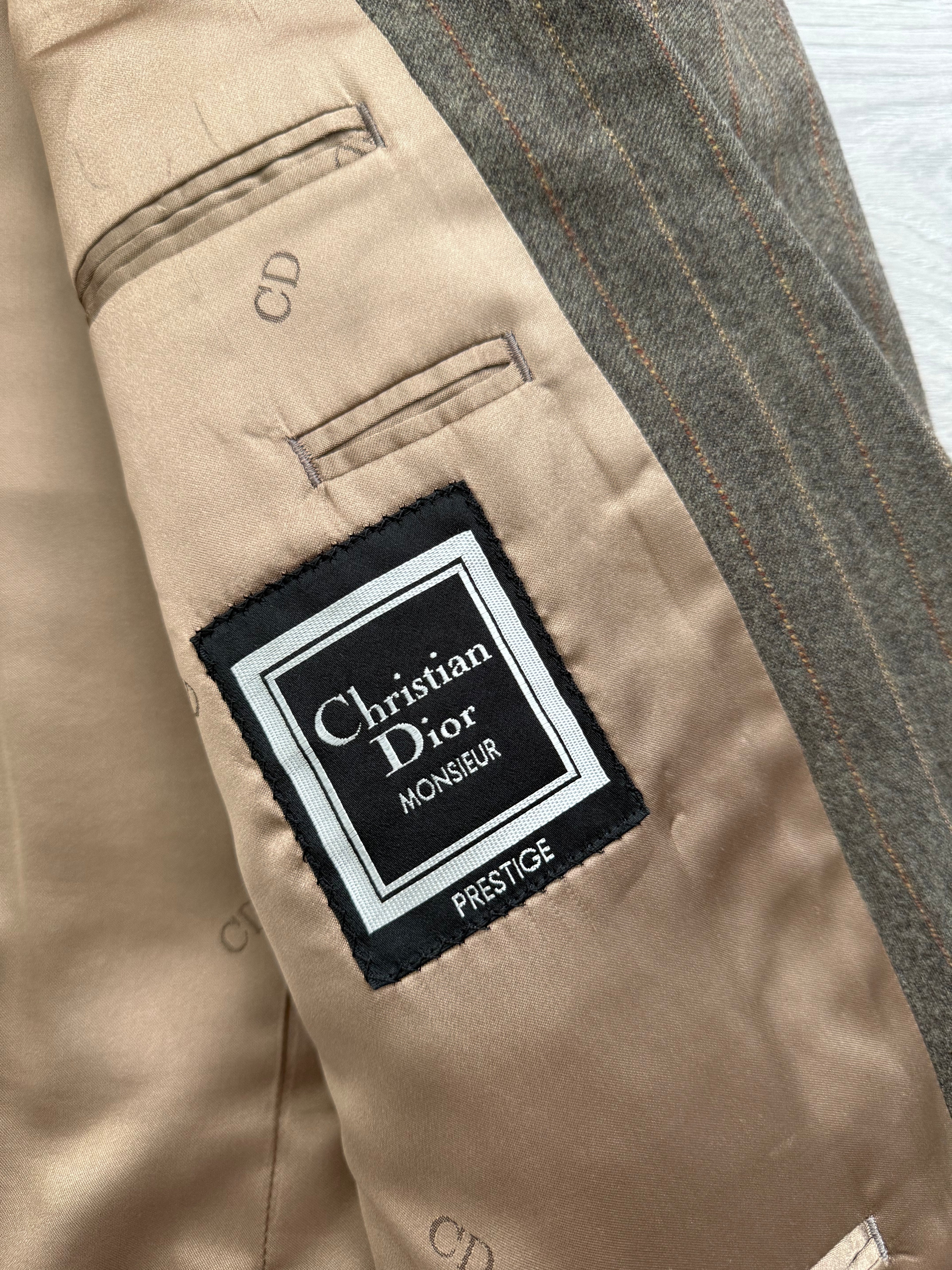 Christian Dior 1980s Peaked Lapel Double Breasted Pleated Wool Suit - Size M Jacket / 32" Waist