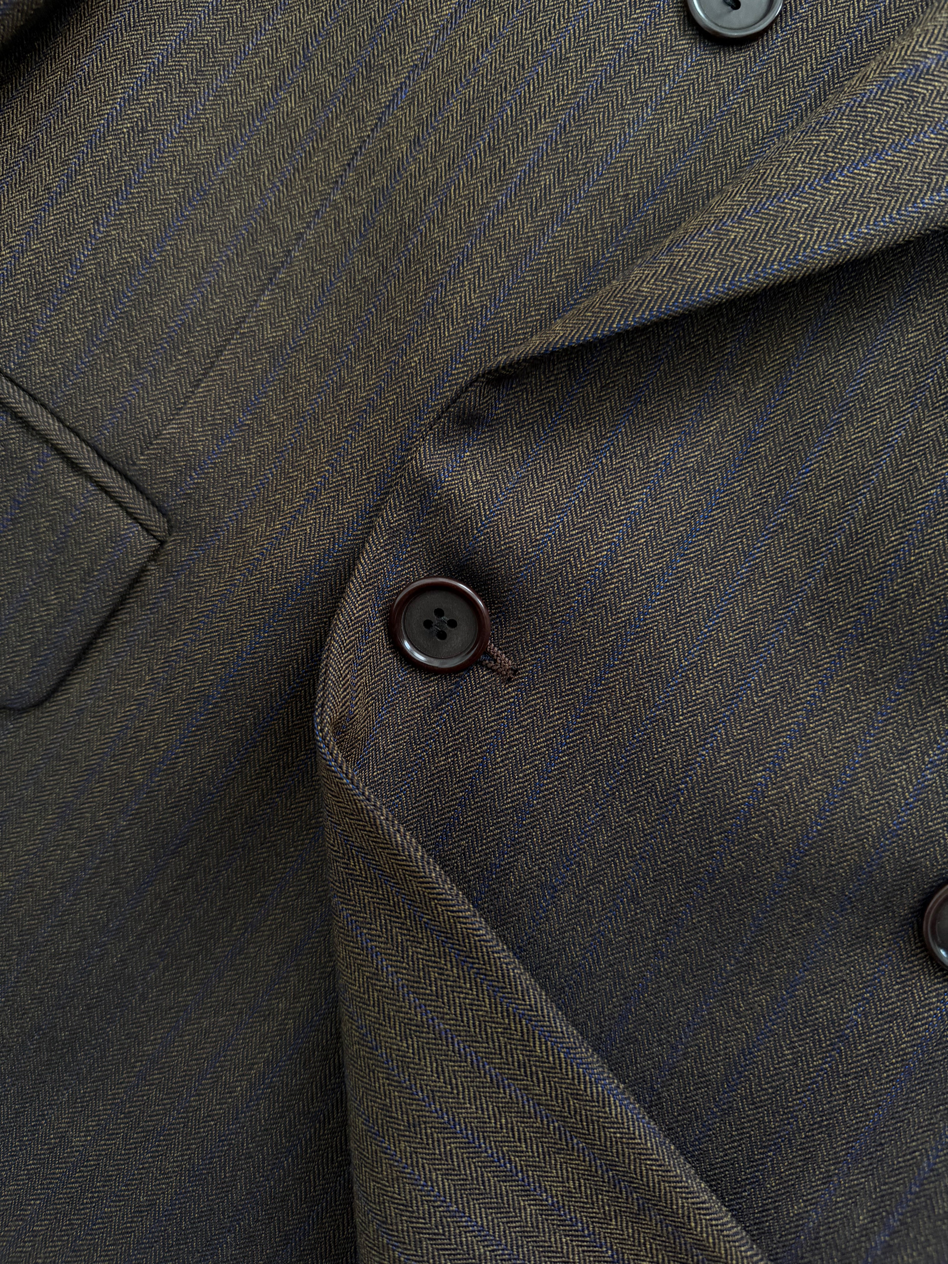Valentino 1980s Peaked Lapel Double Breasted Pleated Brown Wool Suit - Size L Jacket / 34" Waist