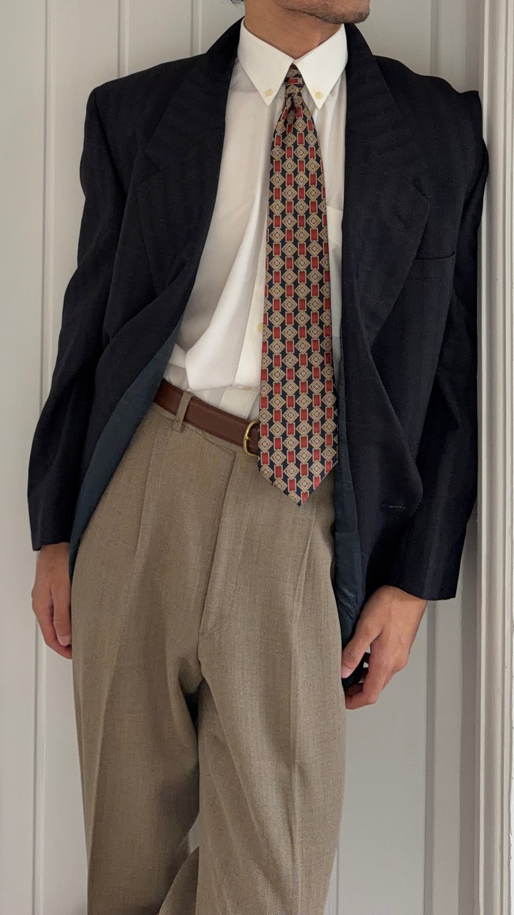 Versace 1990s Notch Lapel Double Breasted Wool Sport Jacket Blazer Navy - Size L